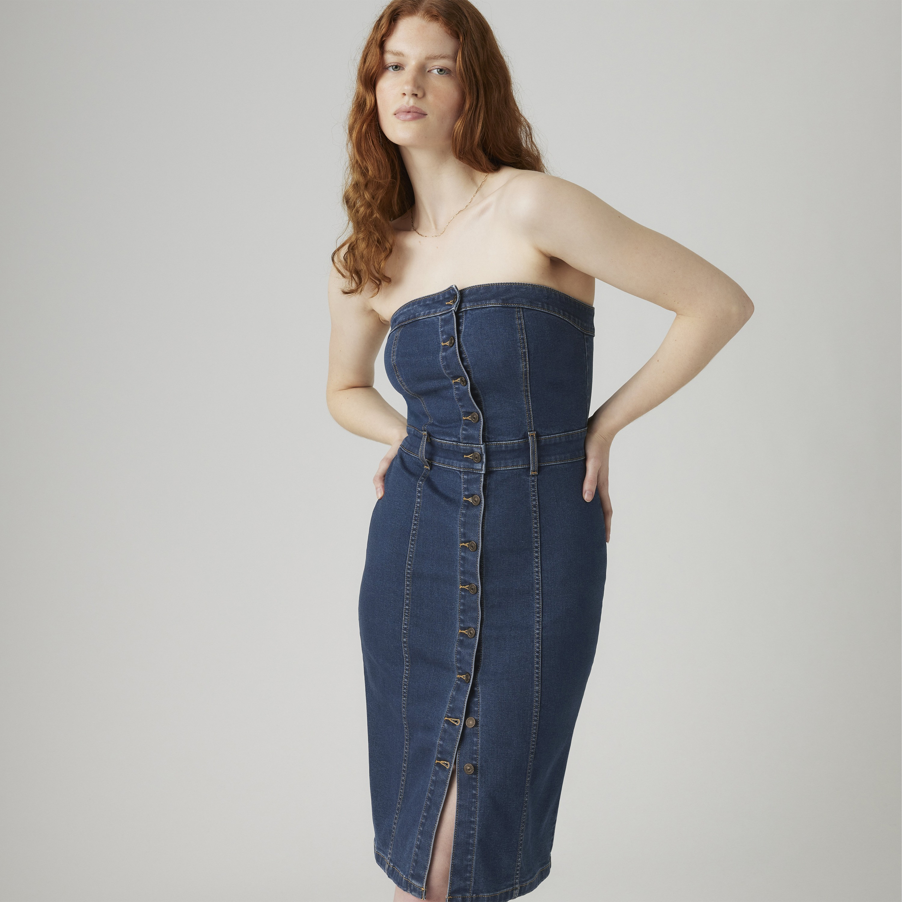 Levi's Blue Shoulder Straps Denim Women's Knee Length Dress-women-clothing-dresses-image-3