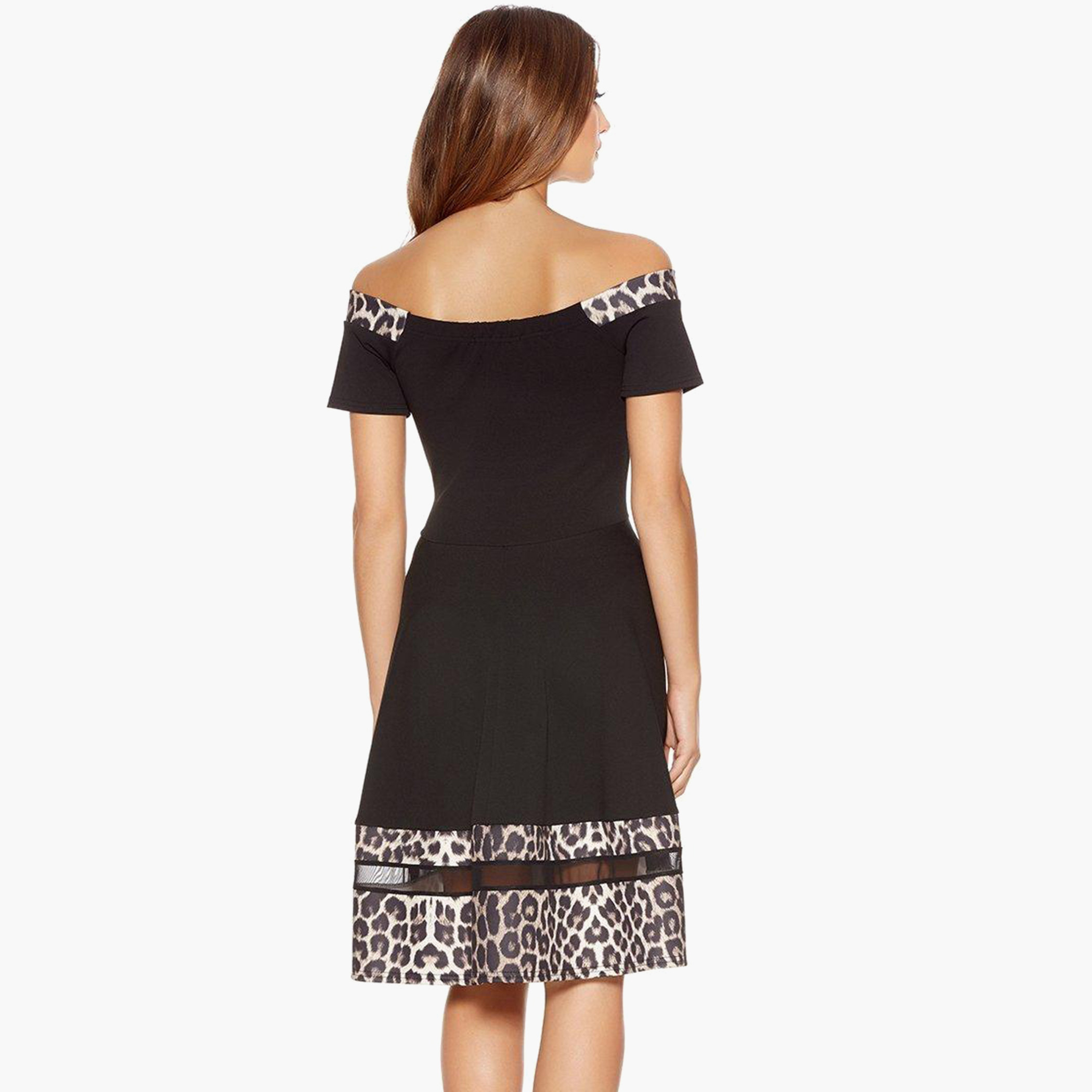 Quiz Women Polyester Animal Print Black Bardot Dress-women-clothing-dresses-image-3