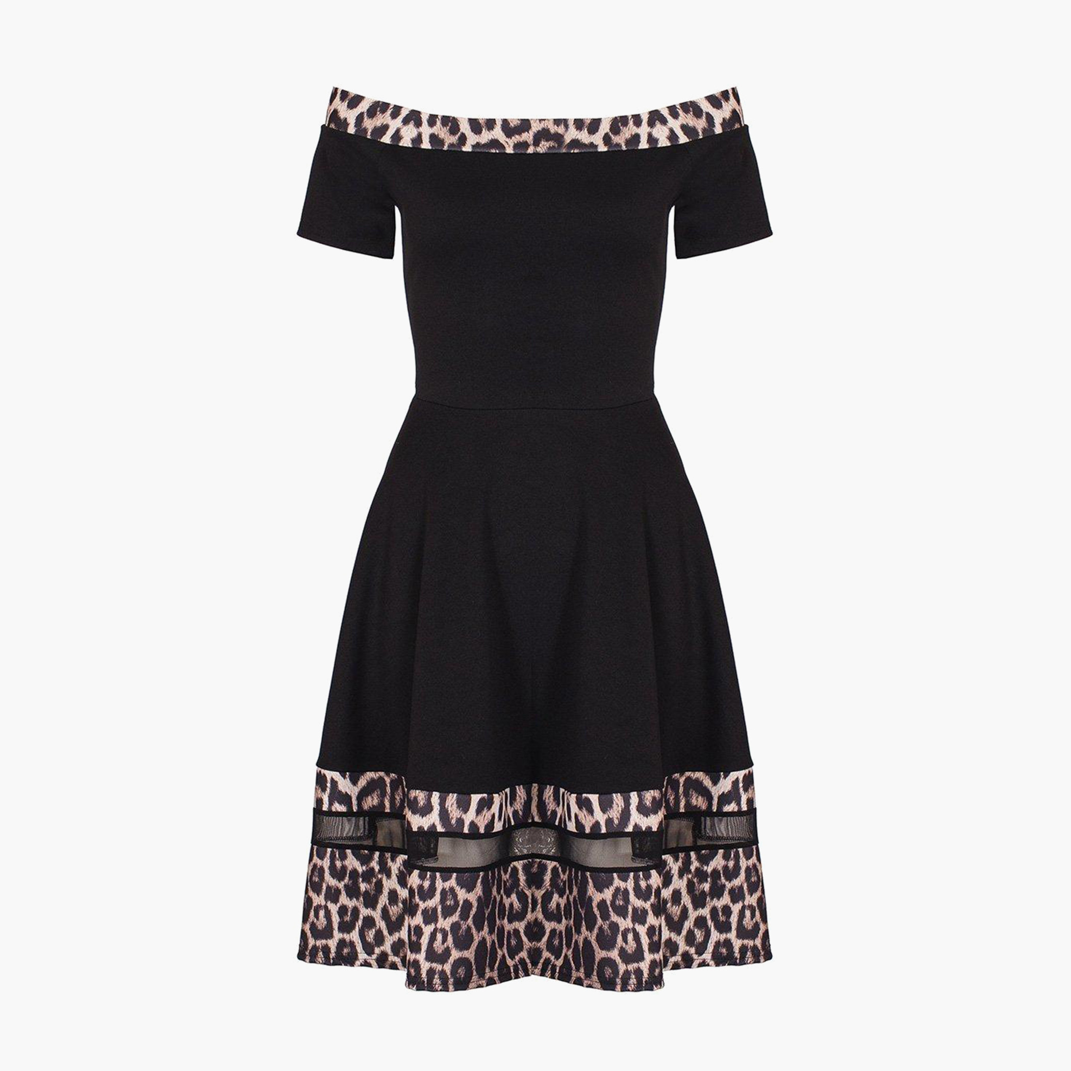 Quiz Women Polyester Animal Print Black Bardot Dress-women-clothing-dresses-image-4