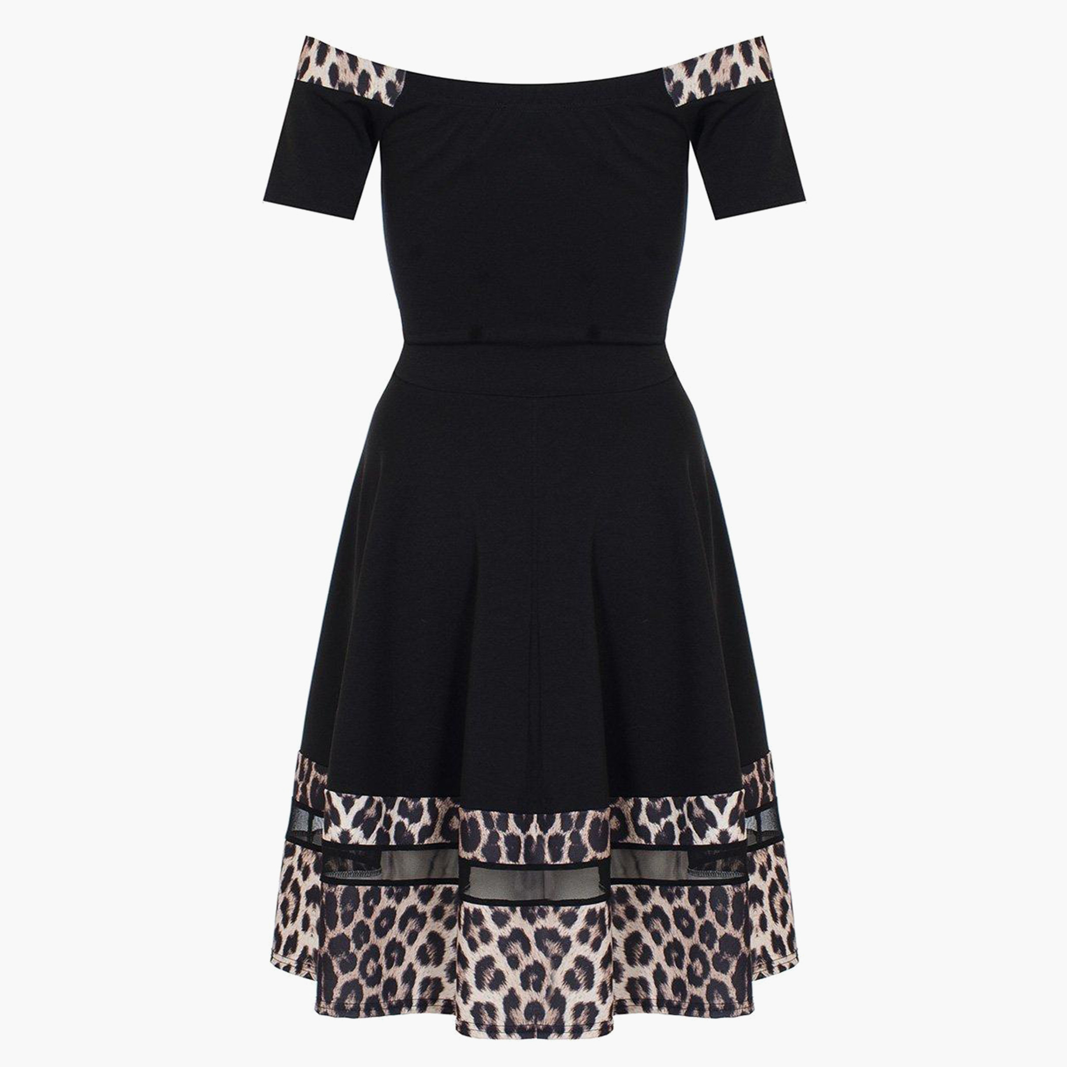 Quiz Women Polyester Animal Print Black Bardot Dress-women-clothing-dresses-image-6