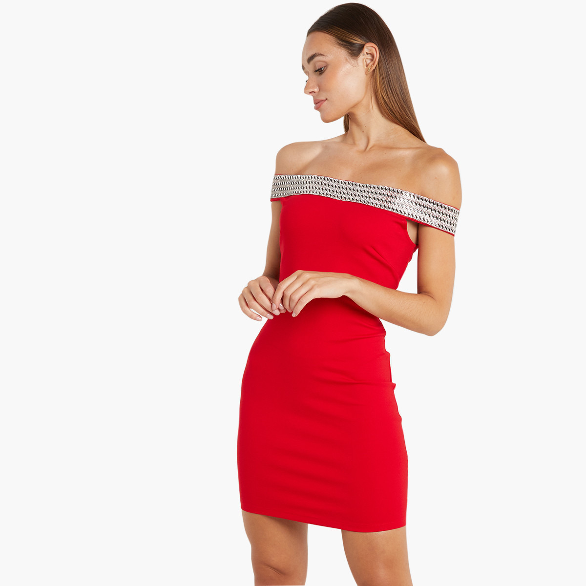 Quiz Women Embellished Back Zipper Bardot Bodycon Dress-women-clothing-dresses-image-10