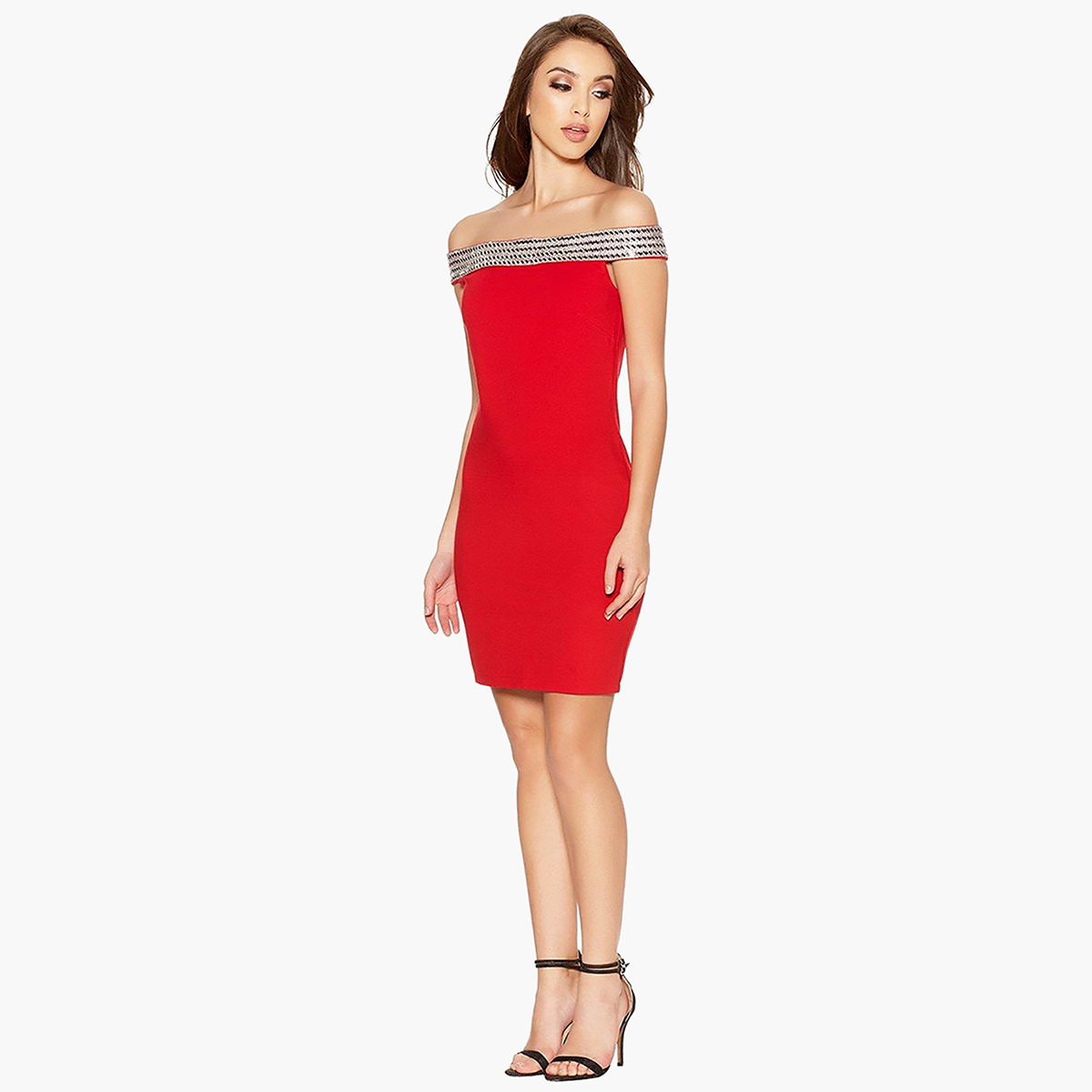 Quiz Women Embellished Back Zipper Bardot Bodycon Dress-women-clothing-dresses-image-3