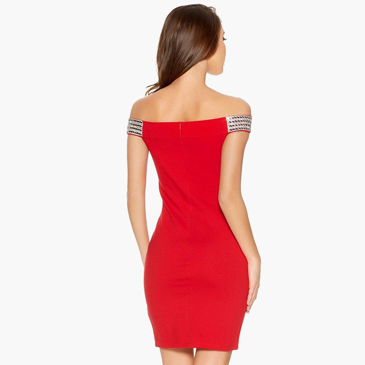 Quiz Women Embellished Back Zipper Bardot Bodycon Dress-women-clothing-dresses-image-4