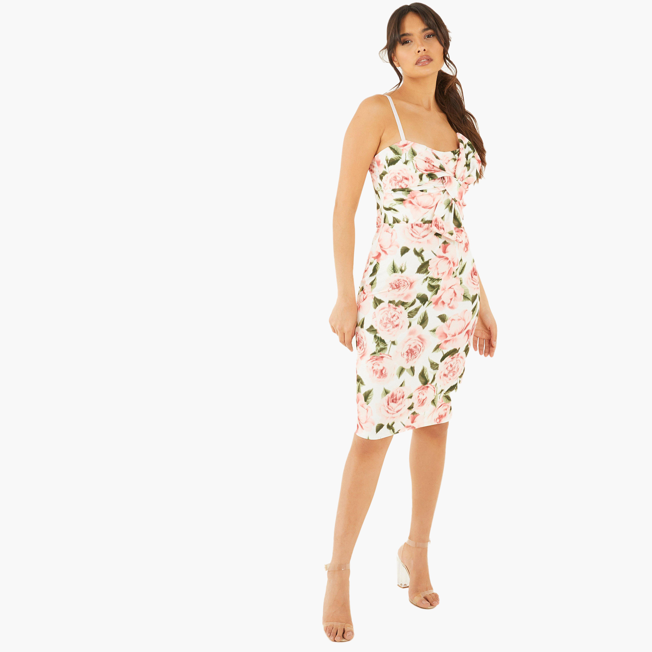 Quiz Women Polyester Floral Cream Midi Dress-women-clothing-dresses-image-1