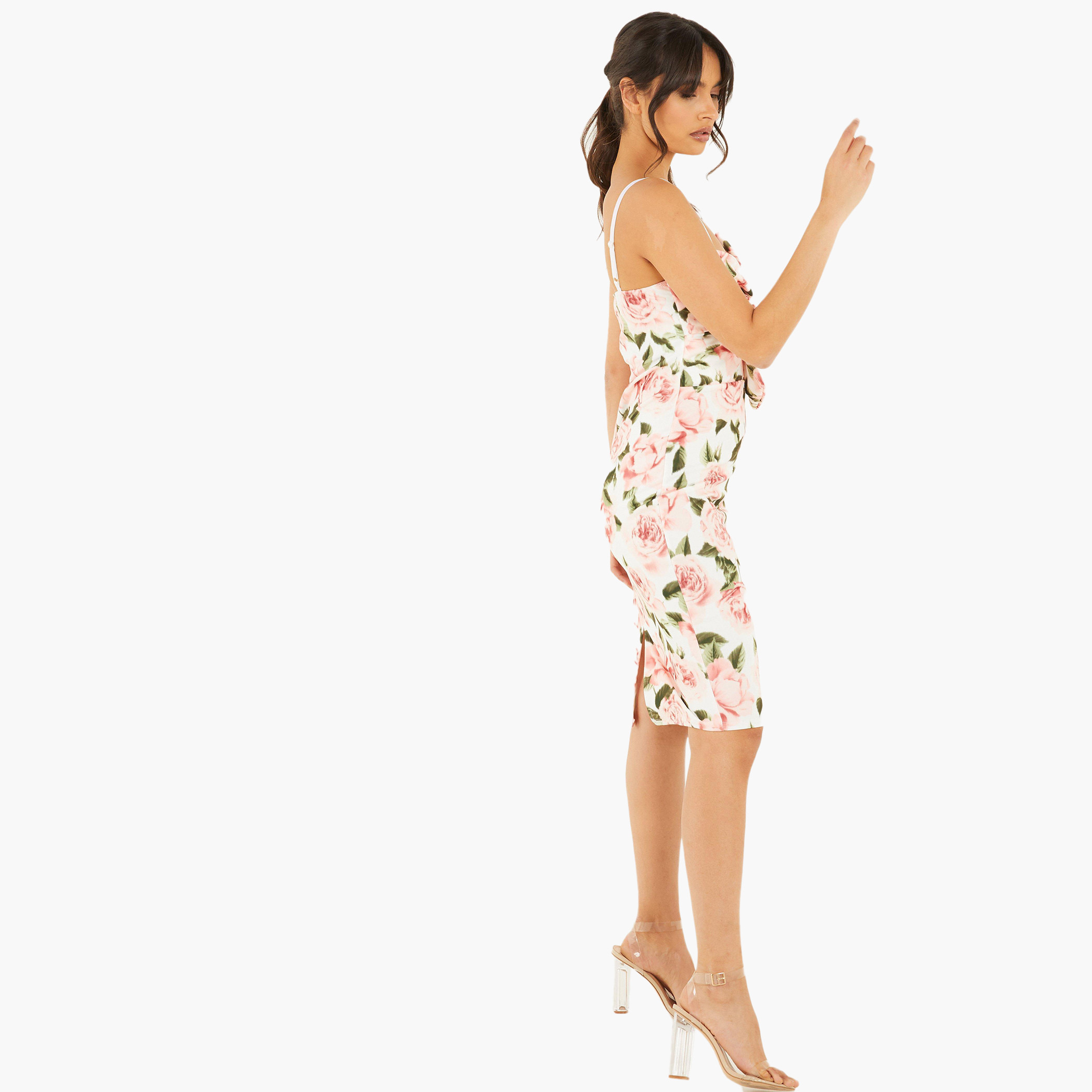 Quiz Women Polyester Floral Cream Midi Dress-women-clothing-dresses-image-2