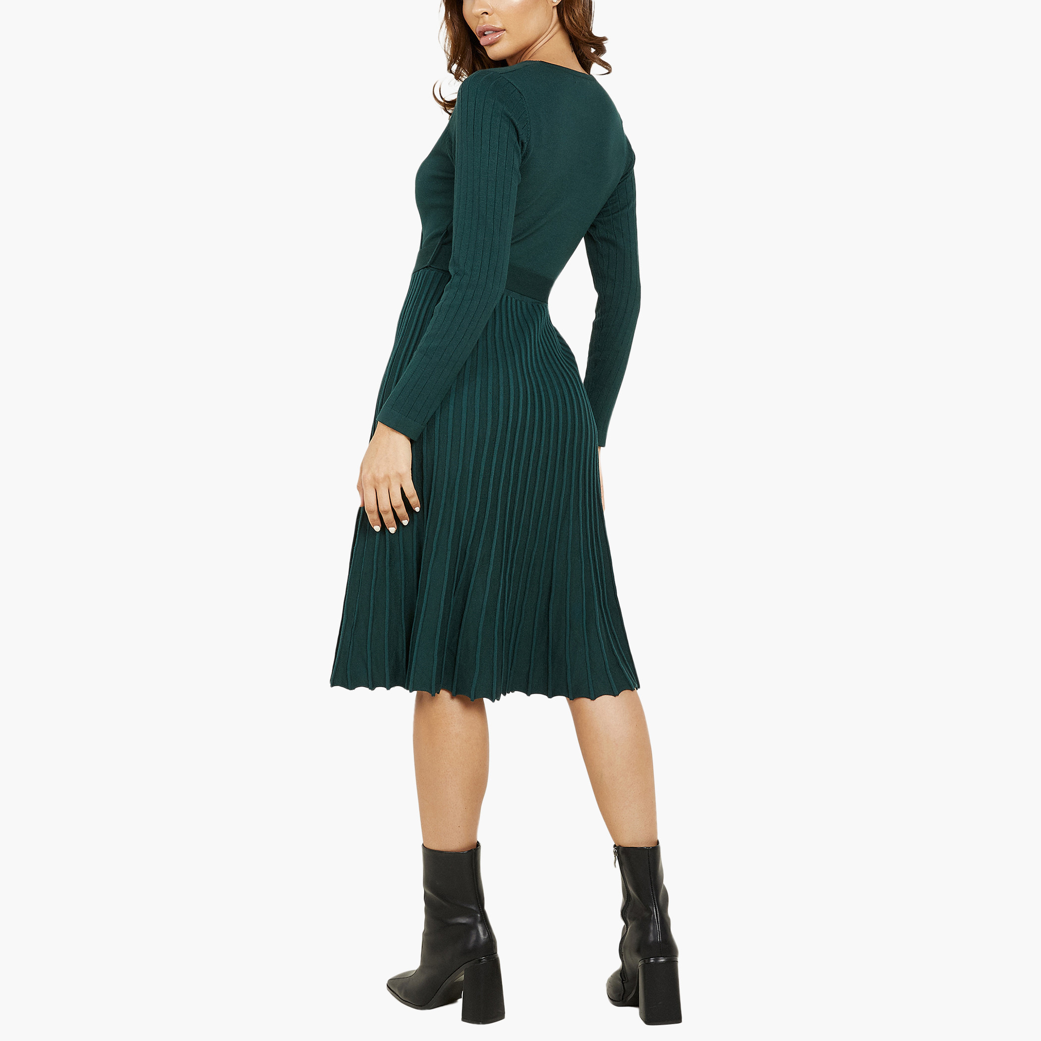 Quiz Women Pleated V-Neck Wrap Dress-women-clothing-dresses-image-2