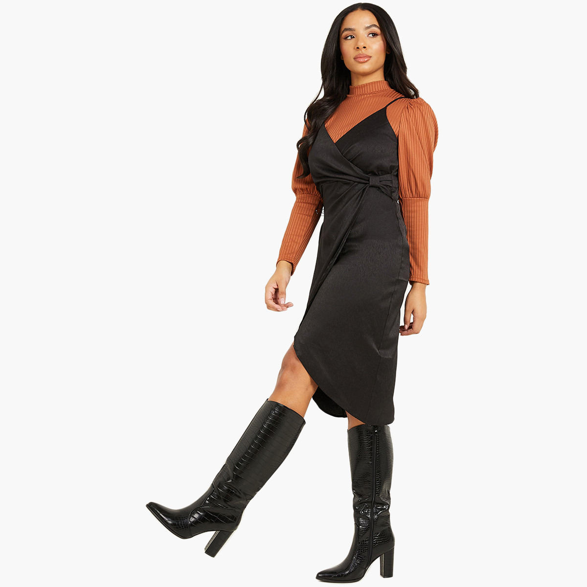 Quiz Women Solid Back Zipper Shoulder Straps Wrap Dress-women-clothing-dresses-image-1