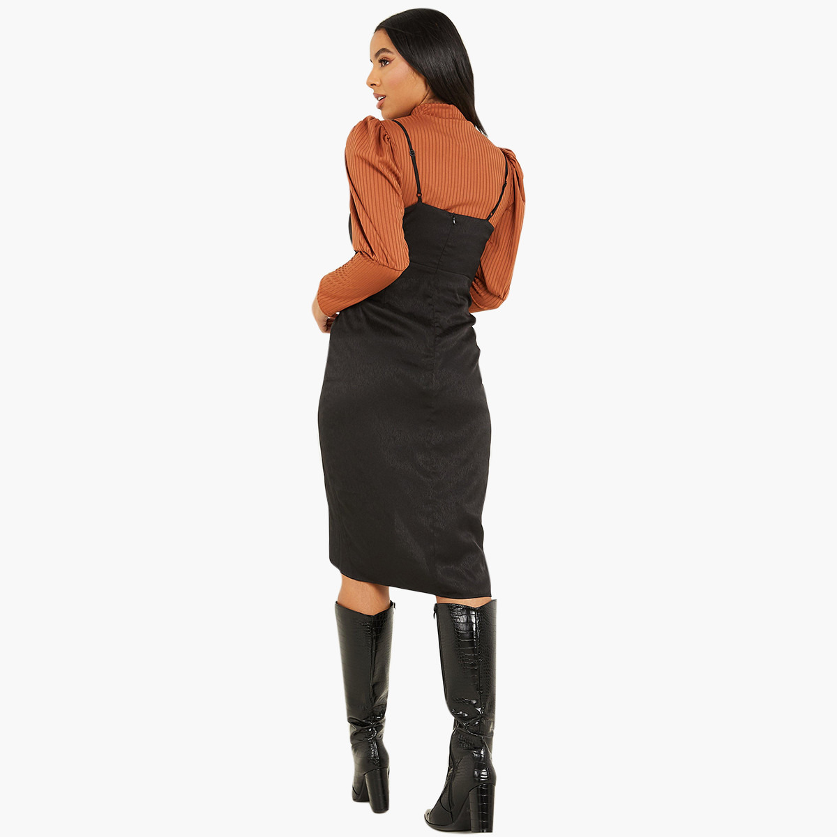 كويز أسود متوسط الطول فستان-women-clothing-dresses-image-2