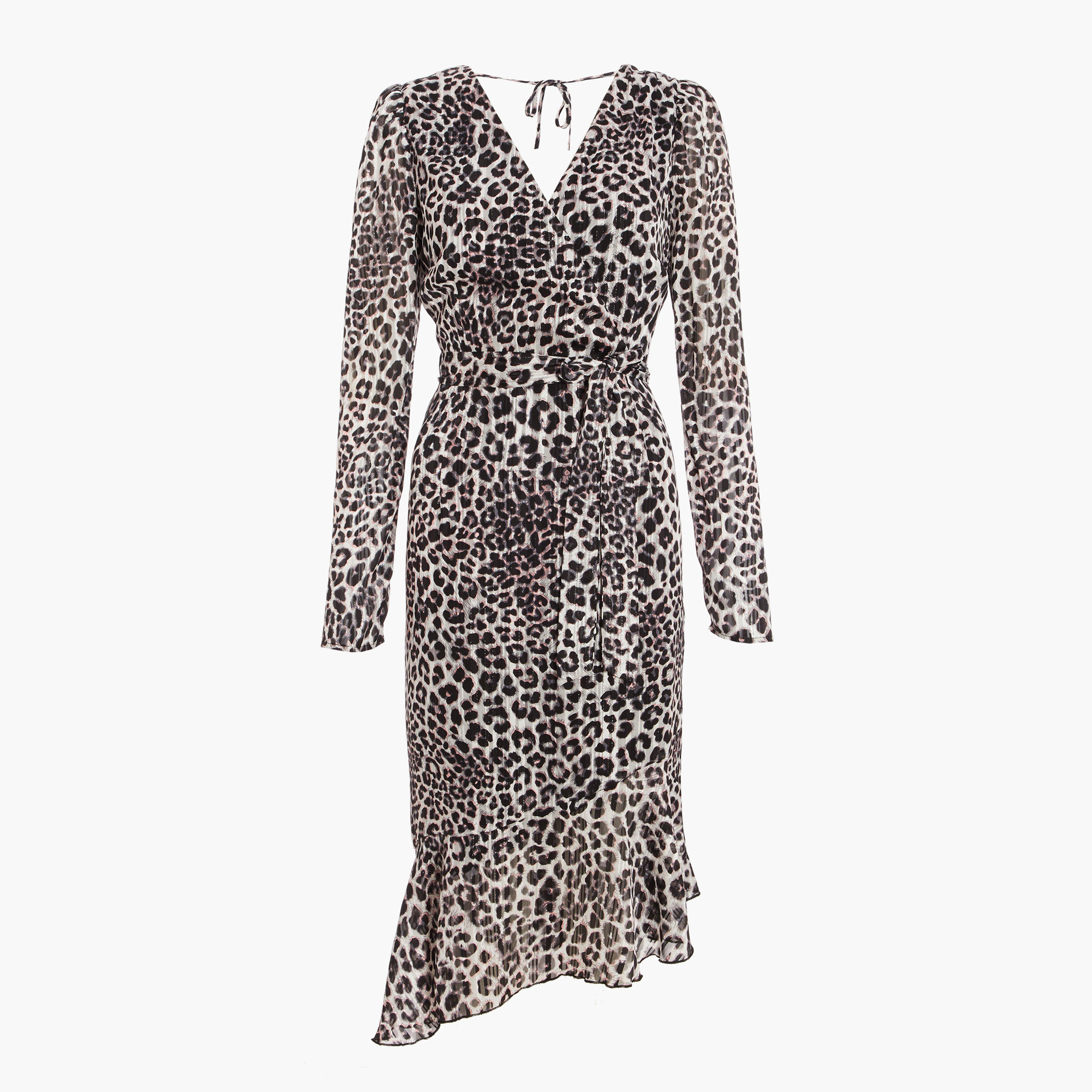 فستان ملفوف برباط أمامي وي-نيك بطباعة الحيوان رمادي للنساء من كويز-women-clothing-dresses-image-4