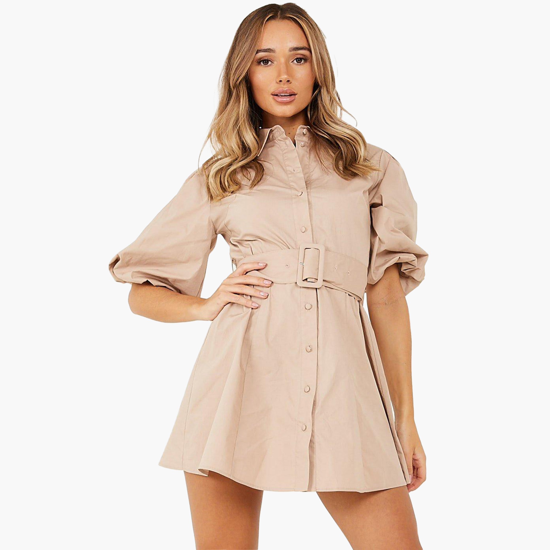 كويز اللون البيج قصير فستان-women-clothing-dresses-image-1