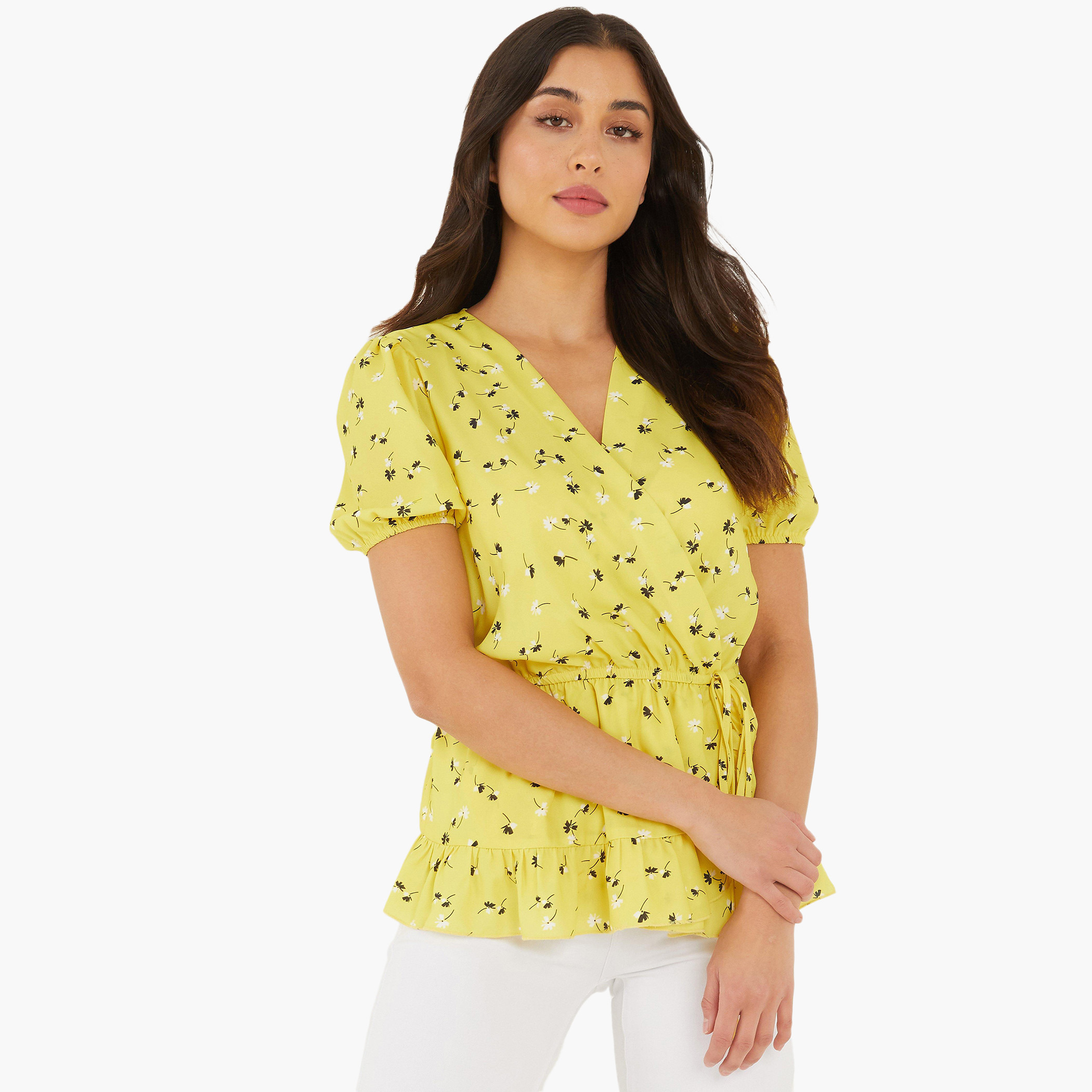 Quiz Women Polyester Floral Yellow Peplum Top-women-clothing-shirtsandblouses-blouses-image-1