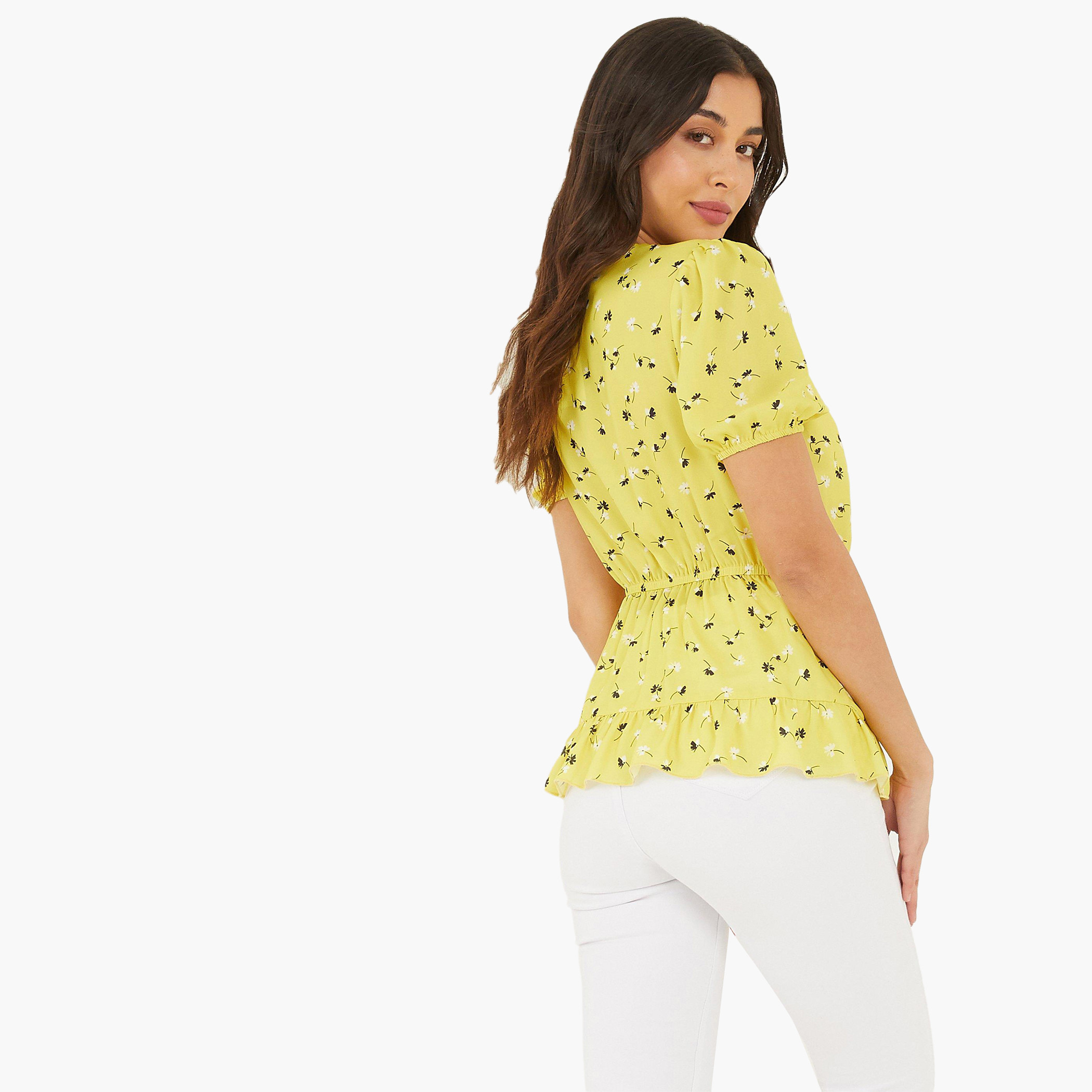 Quiz Women Polyester Floral Yellow Peplum Top-women-clothing-shirtsandblouses-blouses-image-3