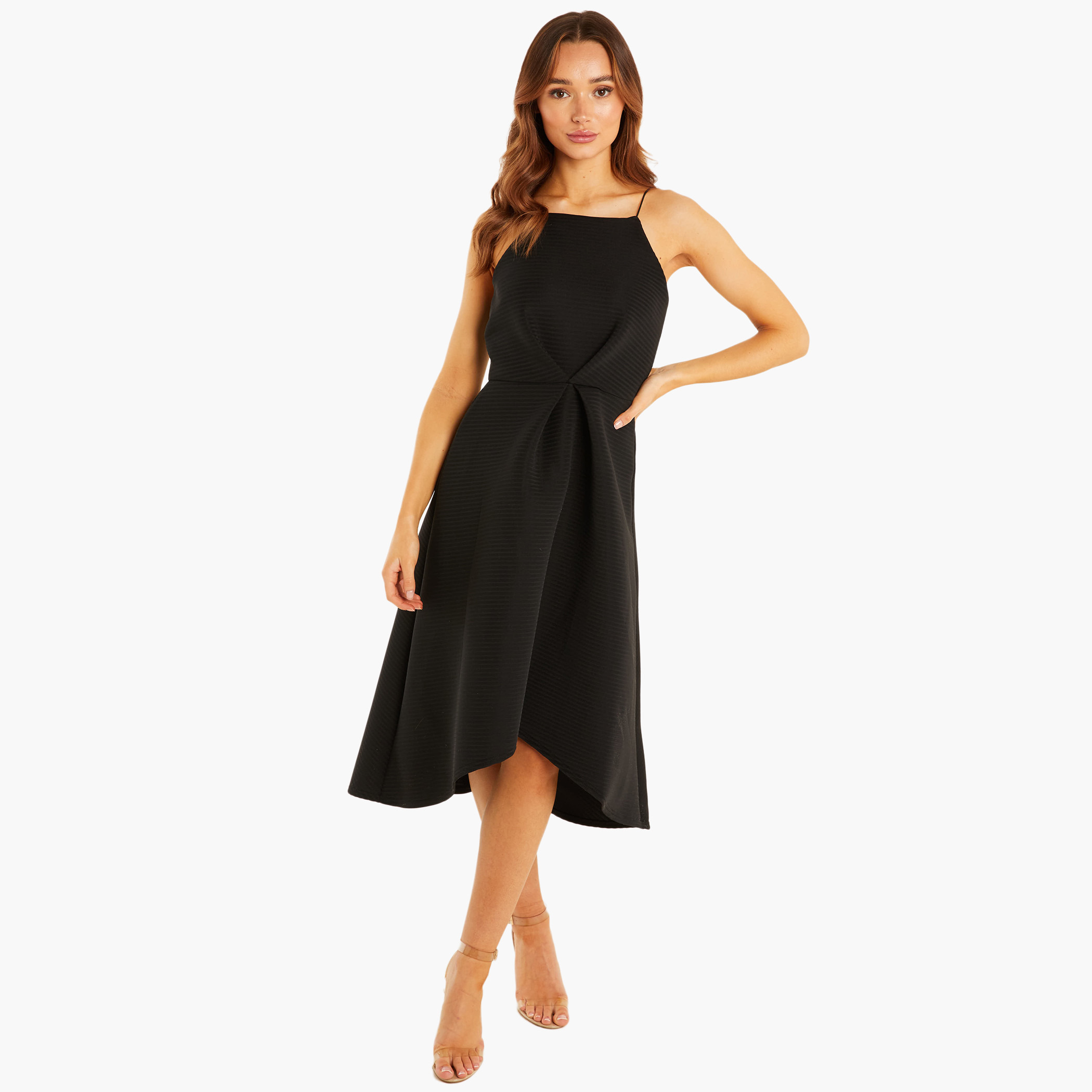 Quiz Women Solid Gathered Waist Midi Dress-women-clothing-dresses-image-1