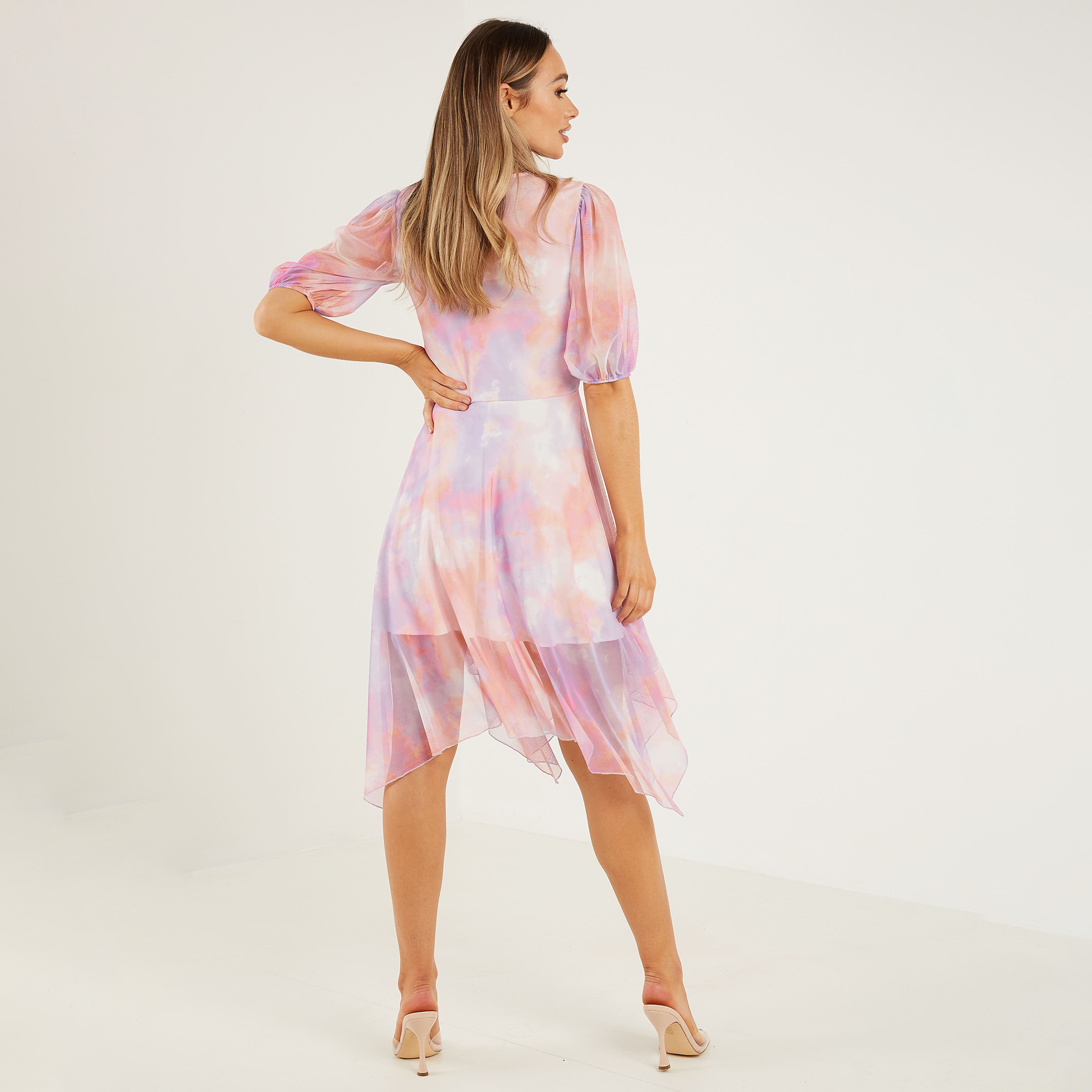 Quiz Women Multicolour Tie & Dye Hanky Hem V-Neck Wrap Dress-women-clothing-dresses-image-2