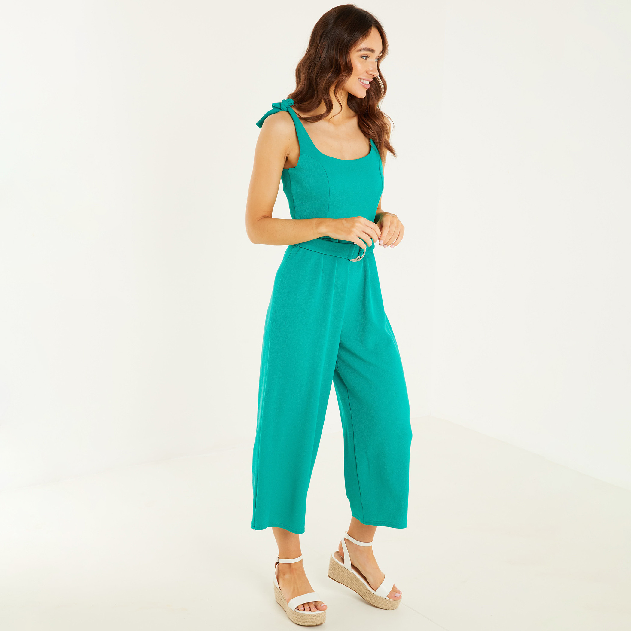Quiz Women Green Solid Tie Strap Belted Culotte Jumpsuit-women-clothing-jumpsuits-image-3