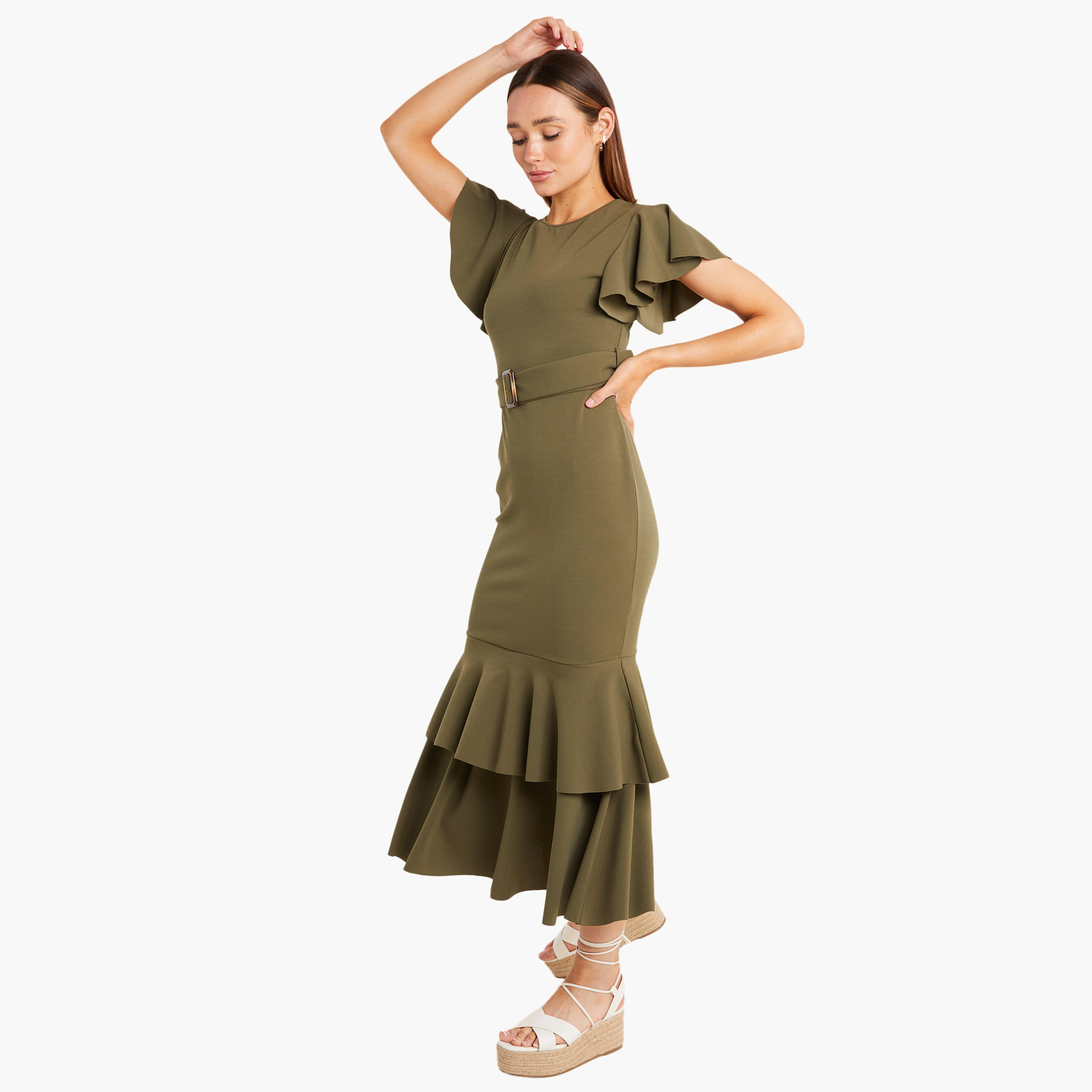 كويز أخضر متوسط الطول فستان-women-clothing-dresses-image-3