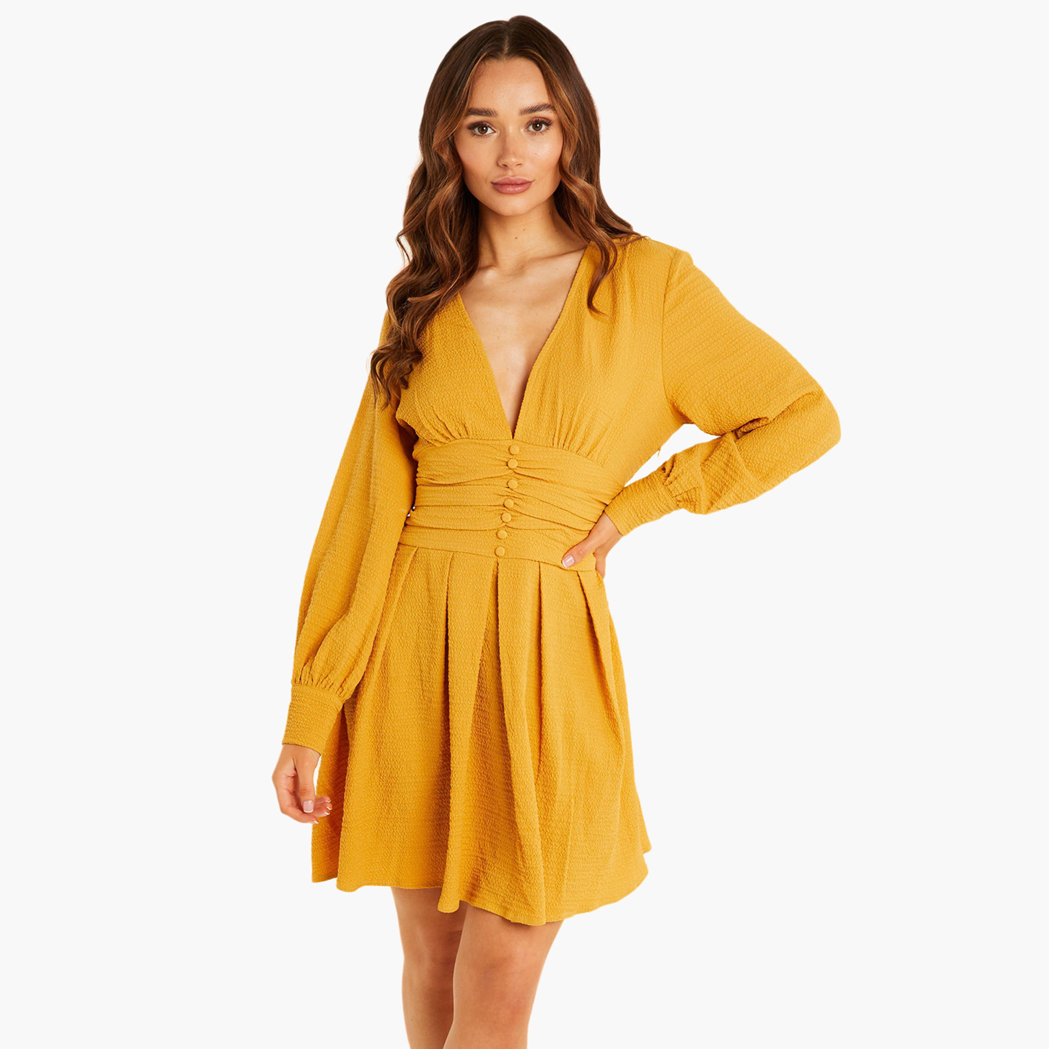 كويز الأصفر قصير فستان-women-clothing-dresses-image-1