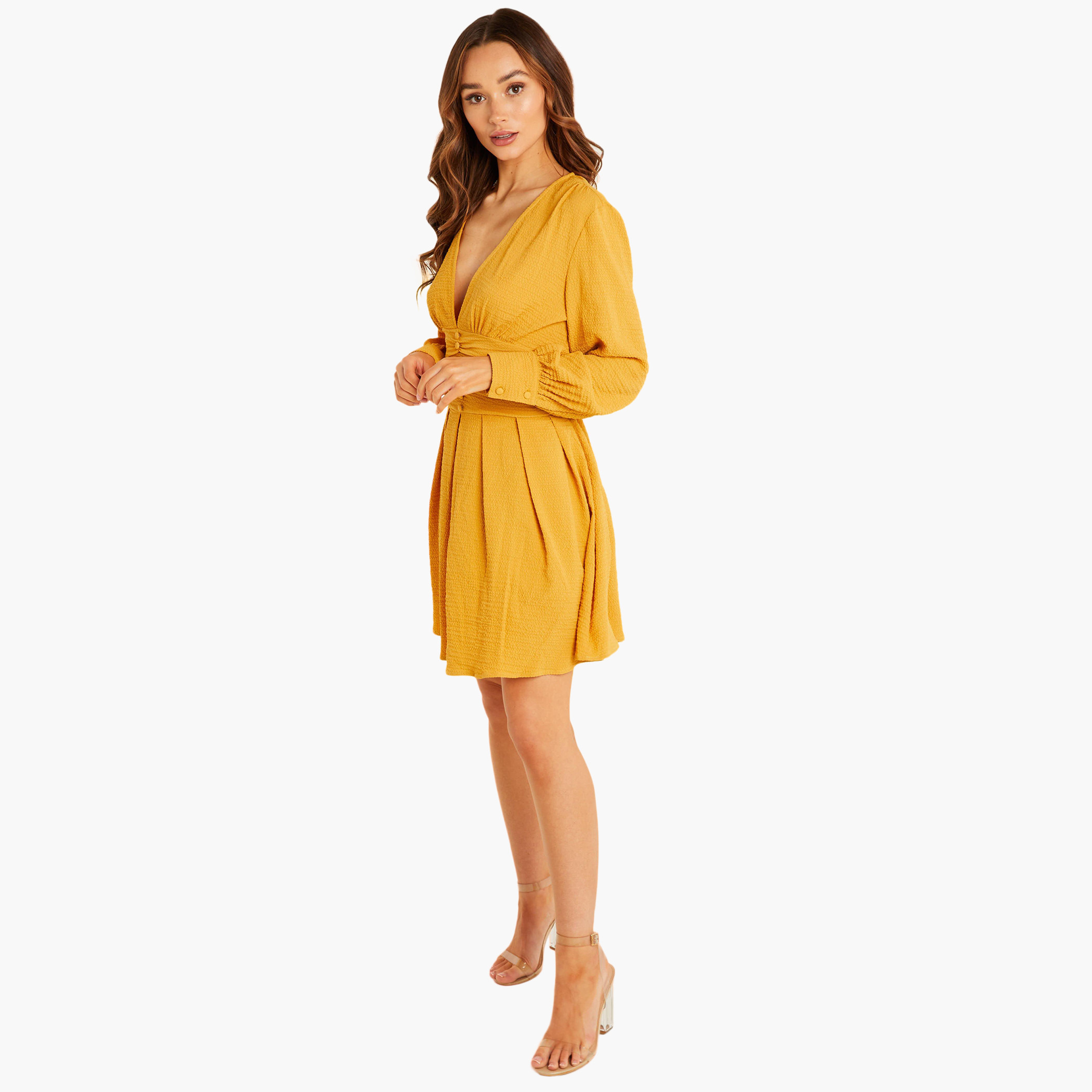 كويز الأصفر قصير فستان-women-clothing-dresses-image-3