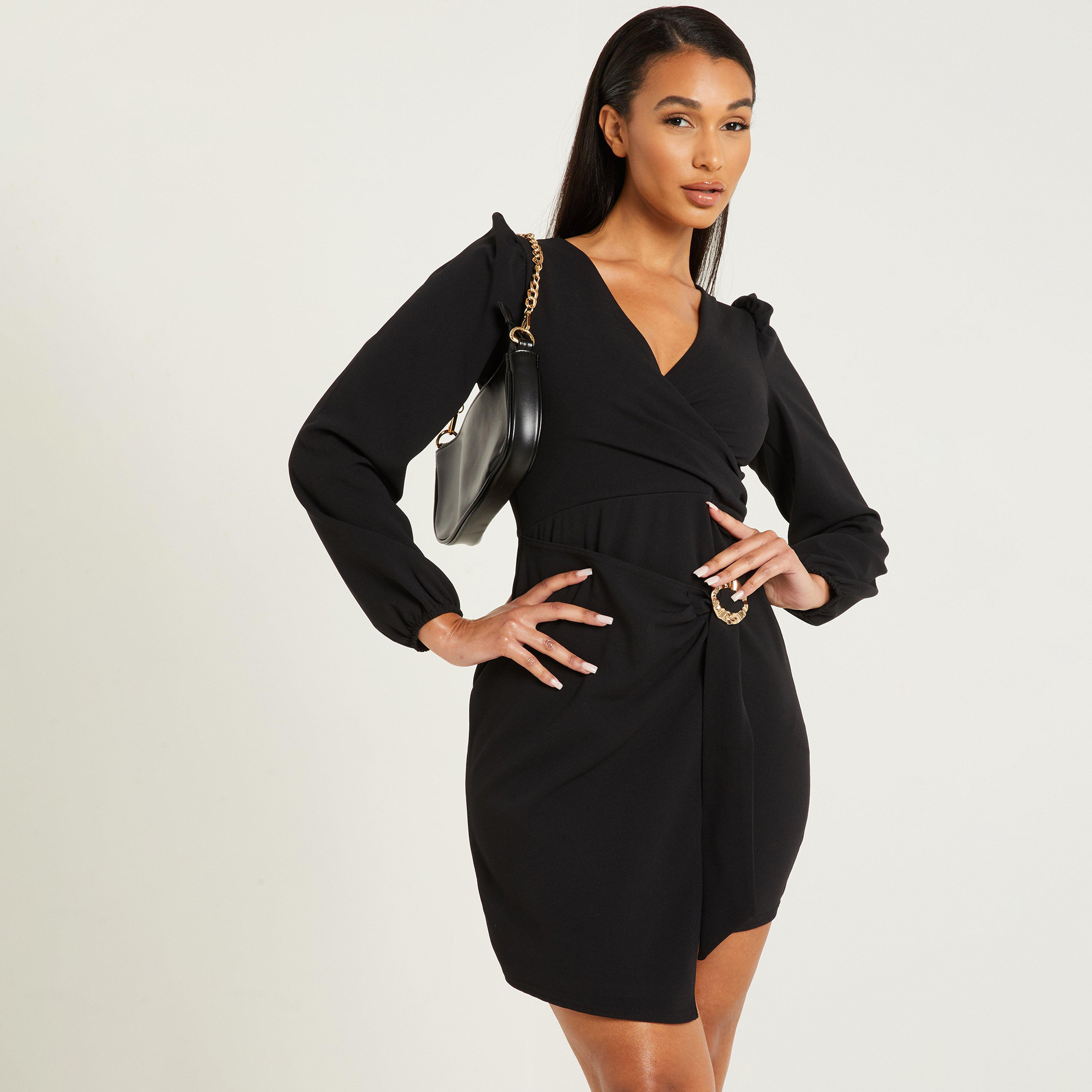 كويز أسود قصير فستان-women-clothing-dresses-image-1