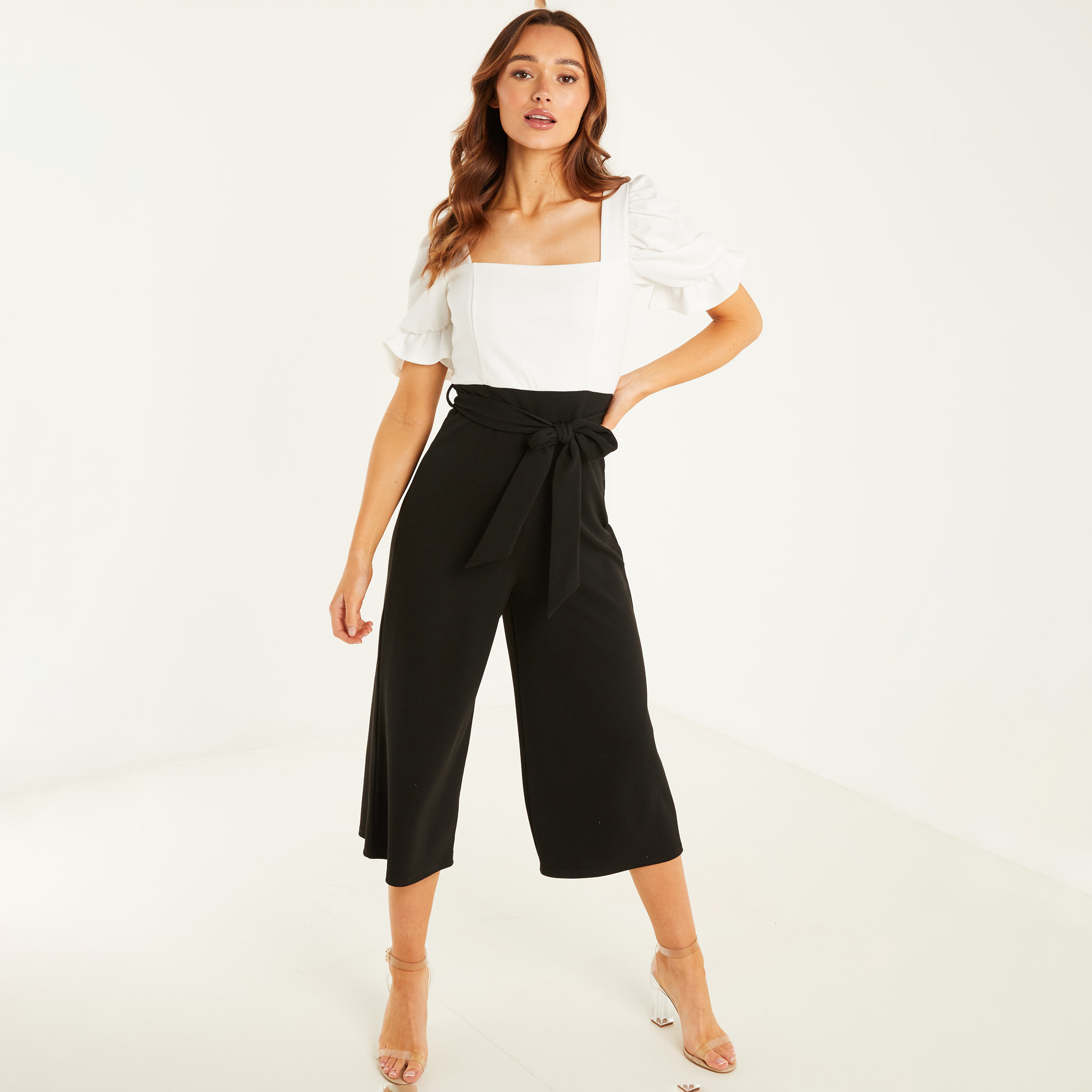 QUIZ Women Solid Square Neck Puff Sleeve Jumpsuit-women-clothing-dresses-image-1
