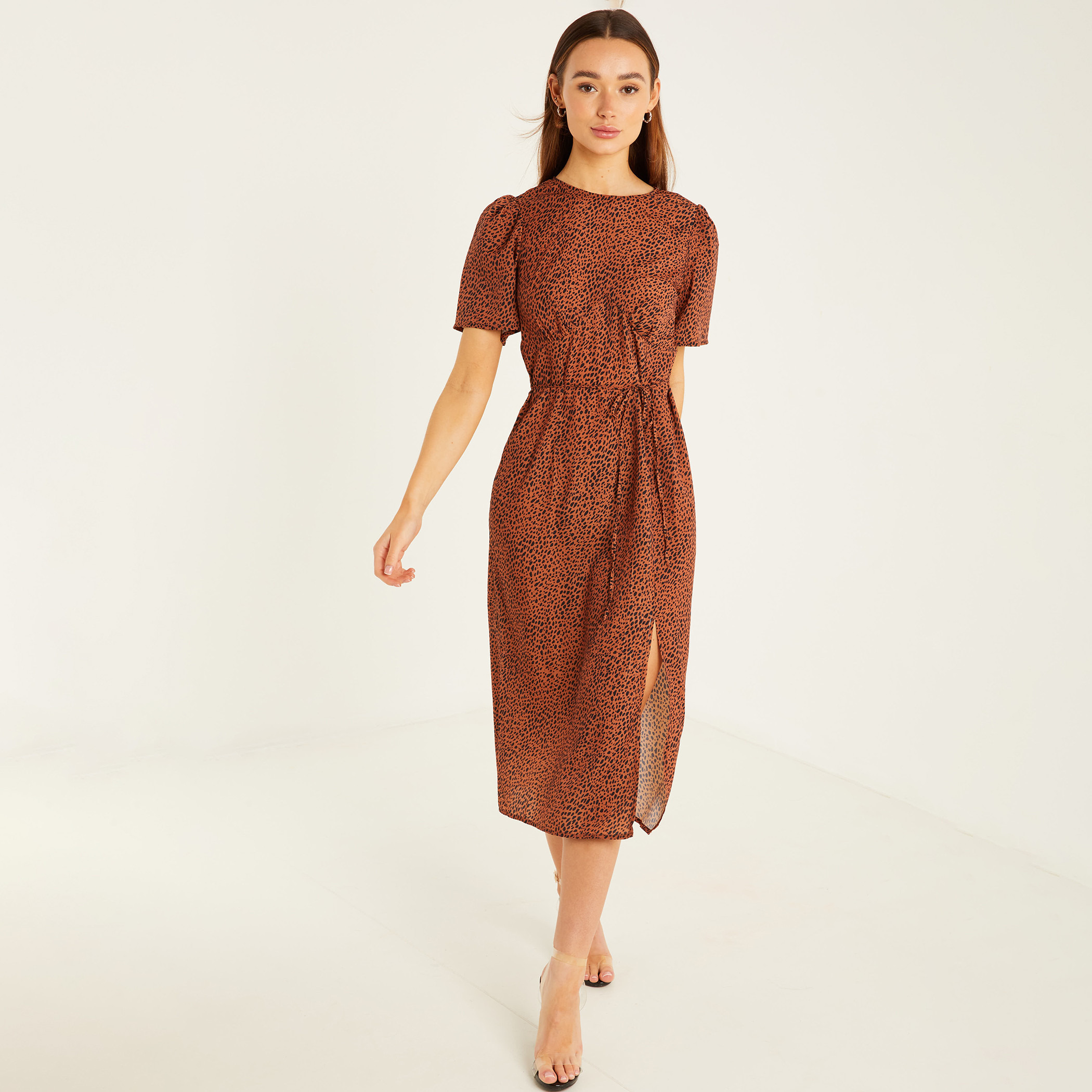 كويز بنى متوسط الطول فستان-women-clothing-dresses-image-1