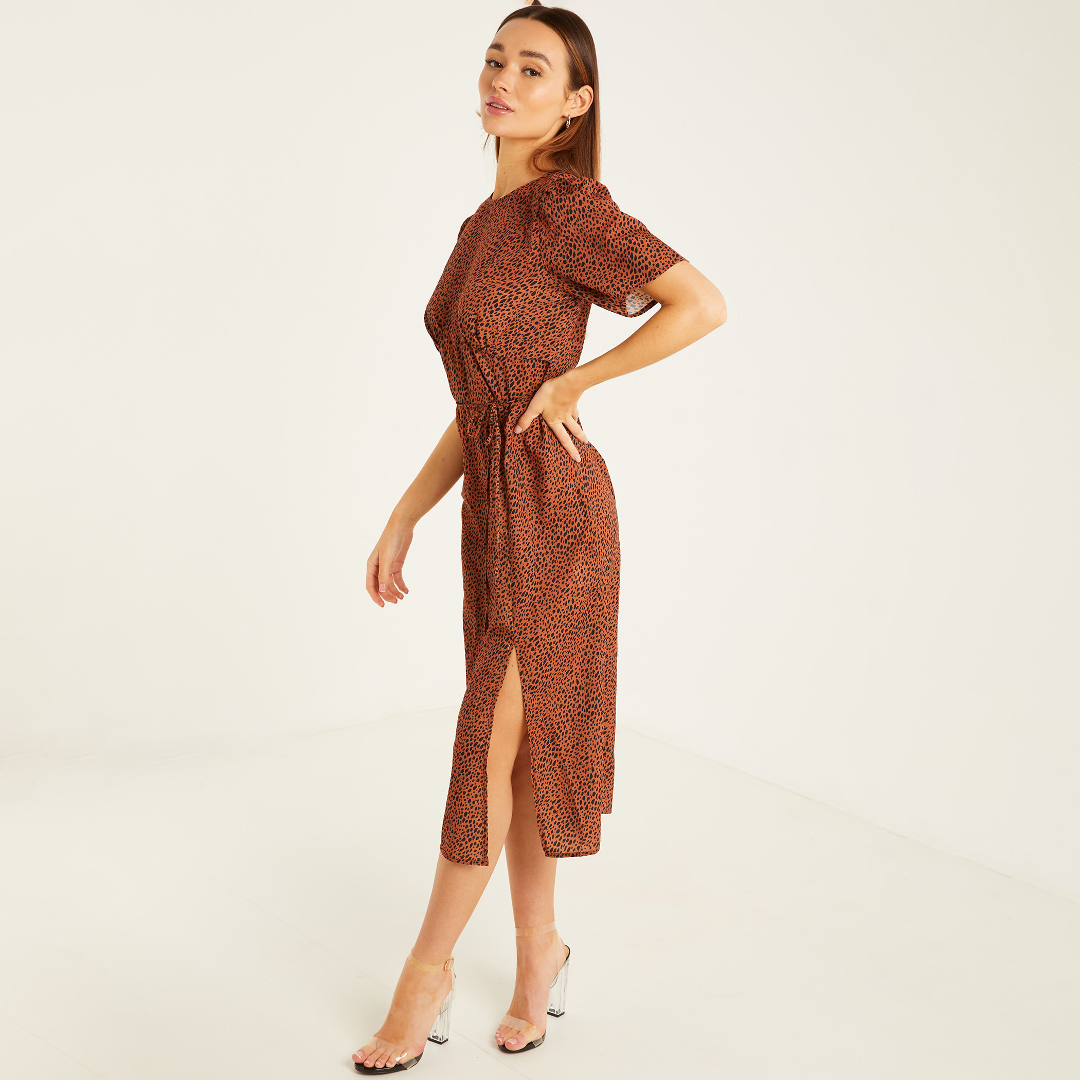 كويز بنى متوسط الطول فستان-women-clothing-dresses-image-3