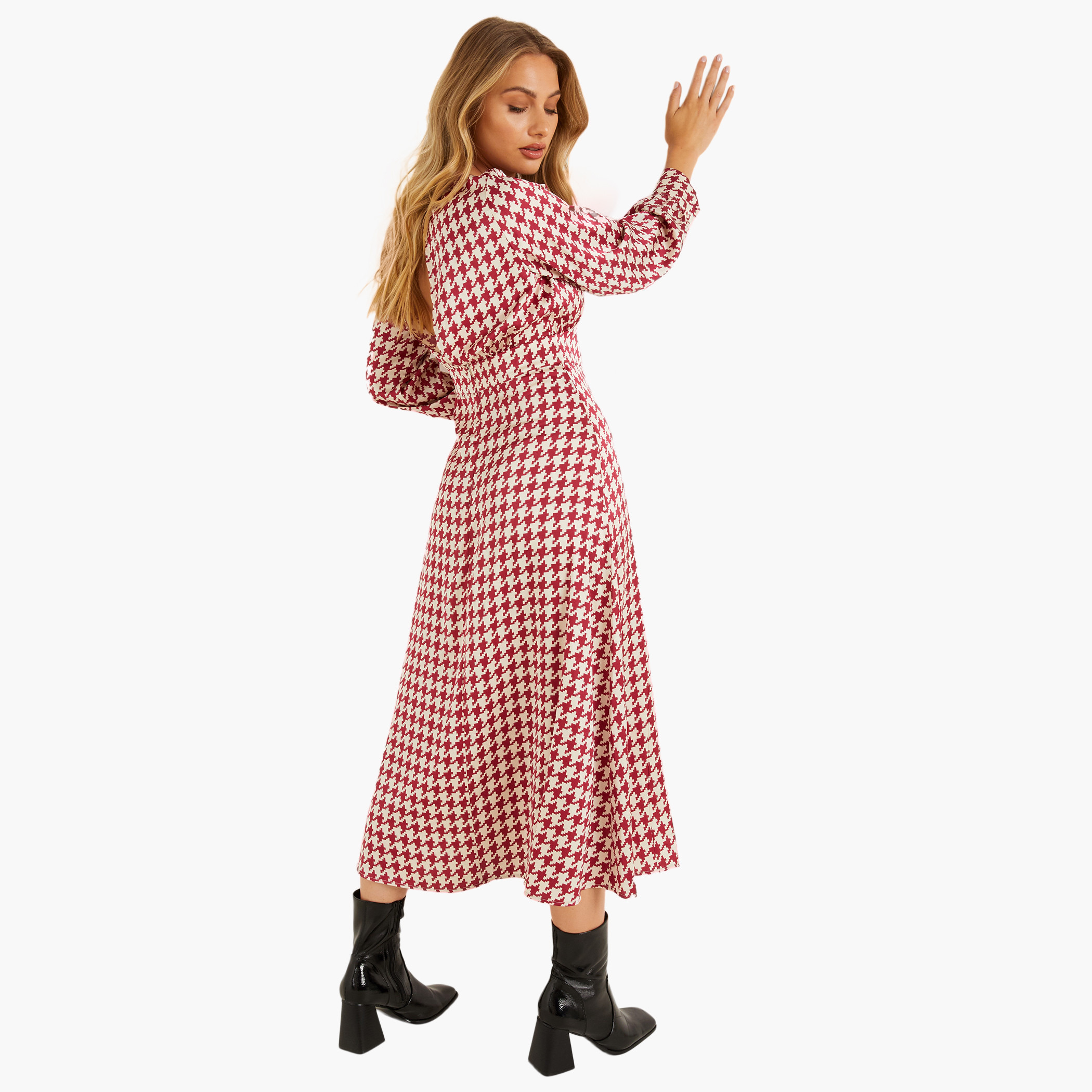 Quiz Women Dogtooth V-Neck Midi Dress-women-clothing-dresses-image-2