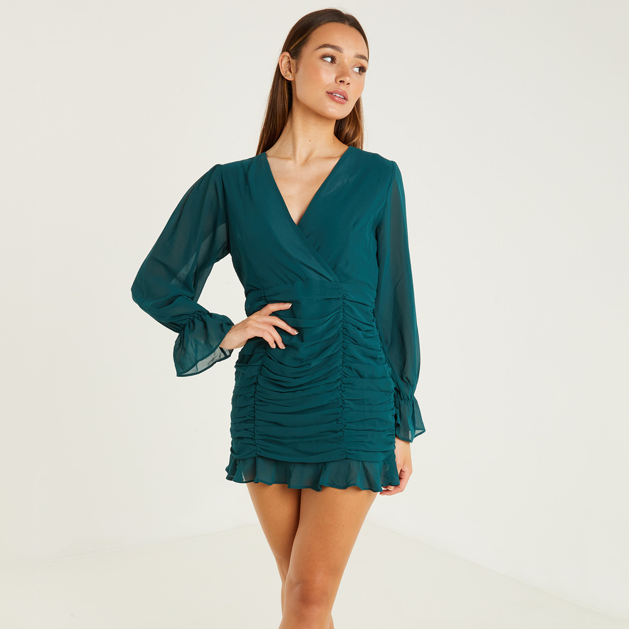 Green deals ruched dress