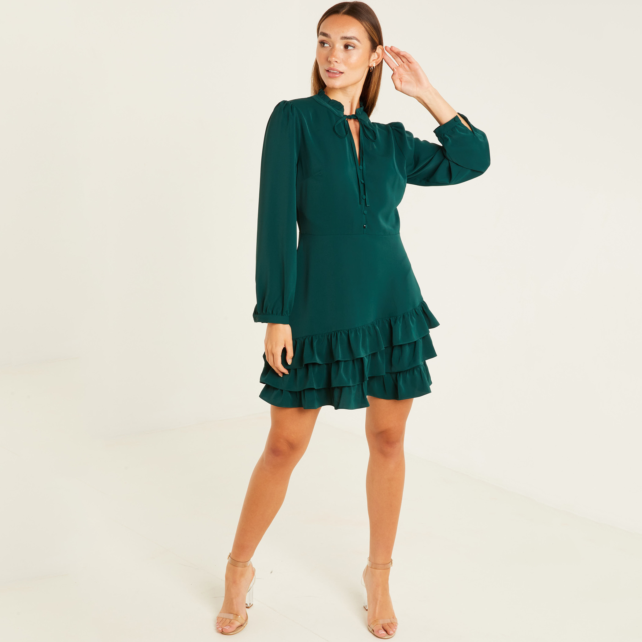 كويز أخضر قصير فستان-women-clothing-dresses-image-1