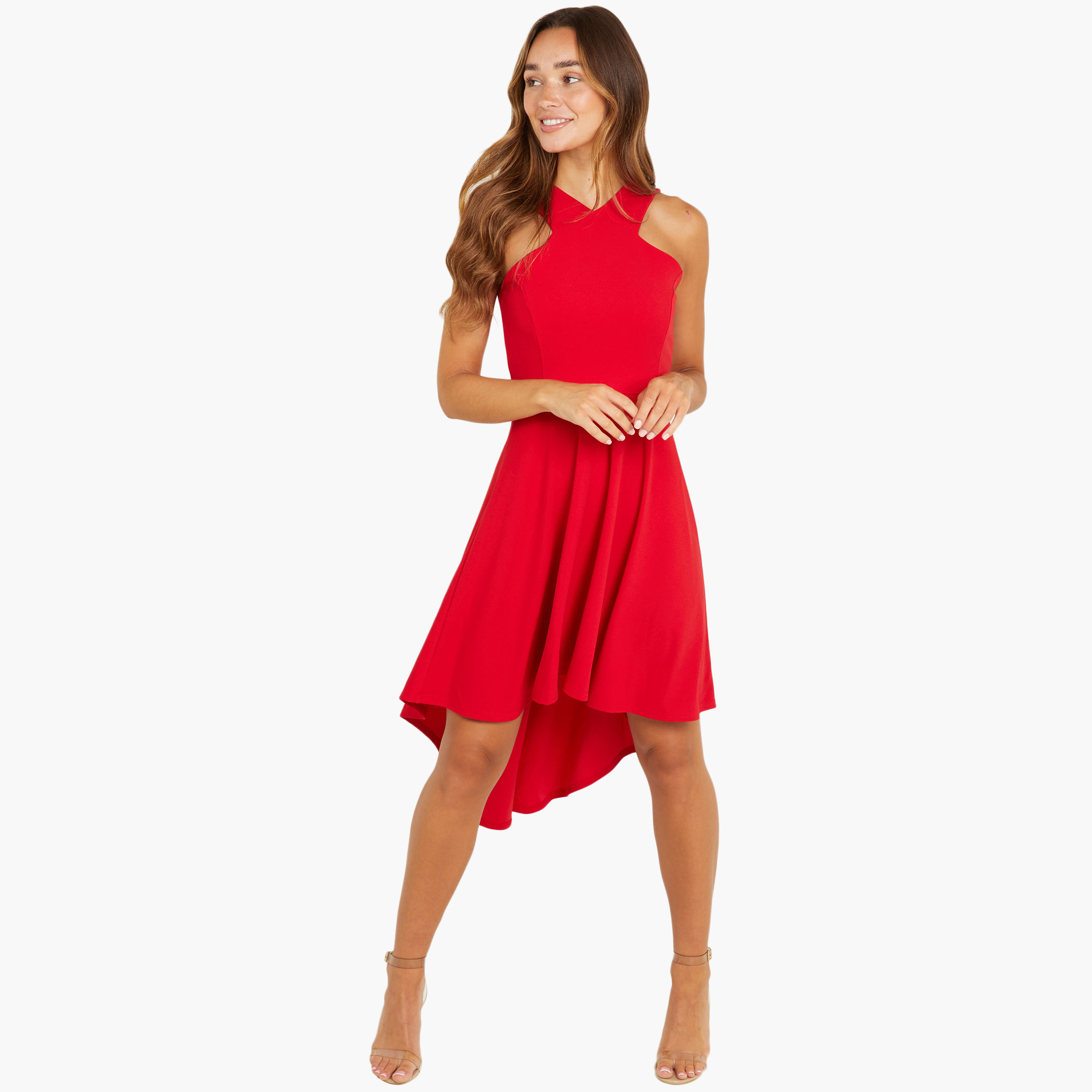 Quiz Women Solid Dip Hem Skater Dress-women-clothing-dresses-image-1