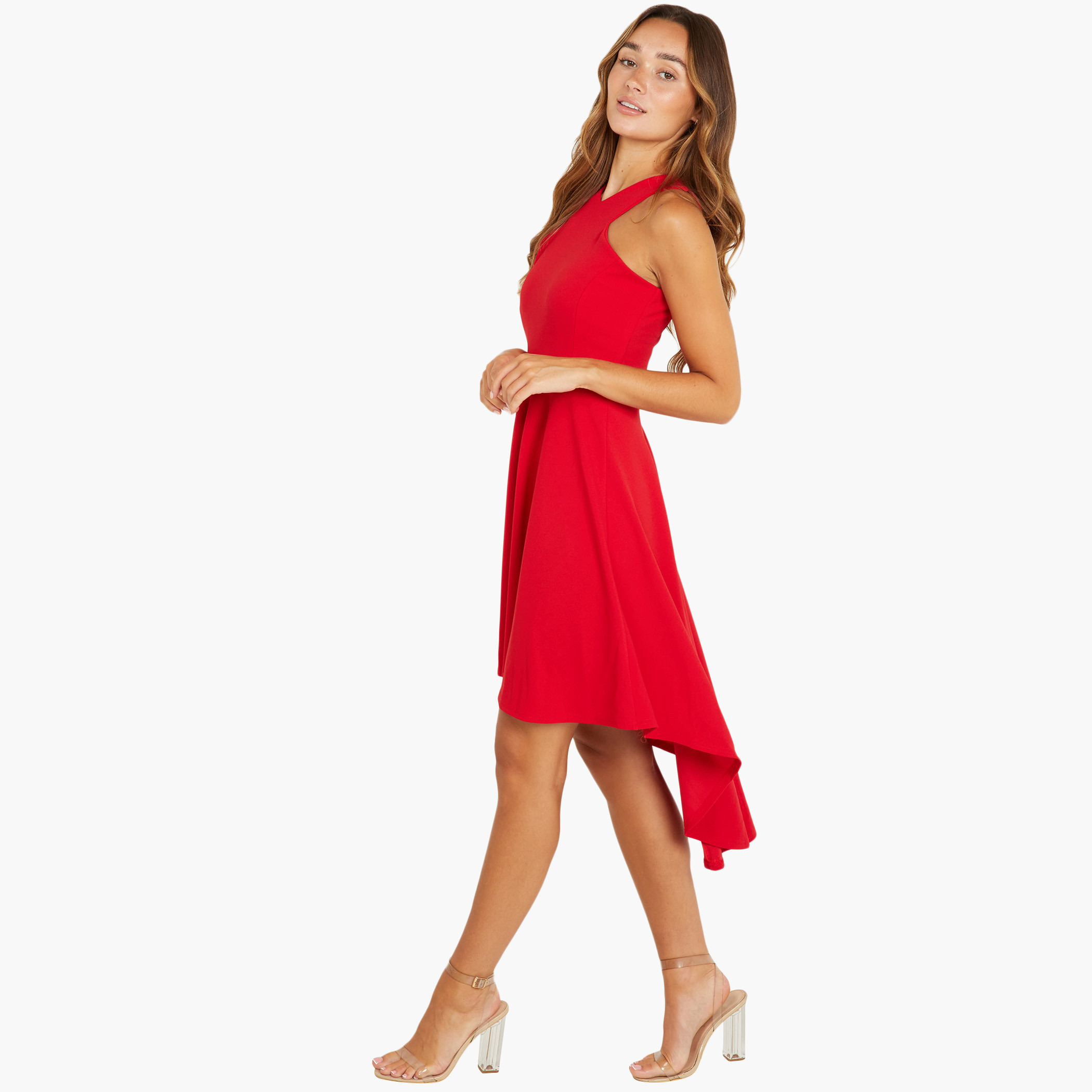Quiz Women Solid Dip Hem Skater Dress-women-clothing-dresses-image-3