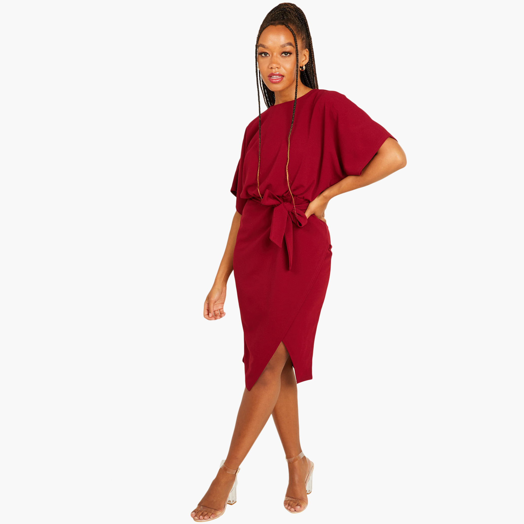 كويز أحمر متوسط الطول فستان-women-clothing-dresses-image-1