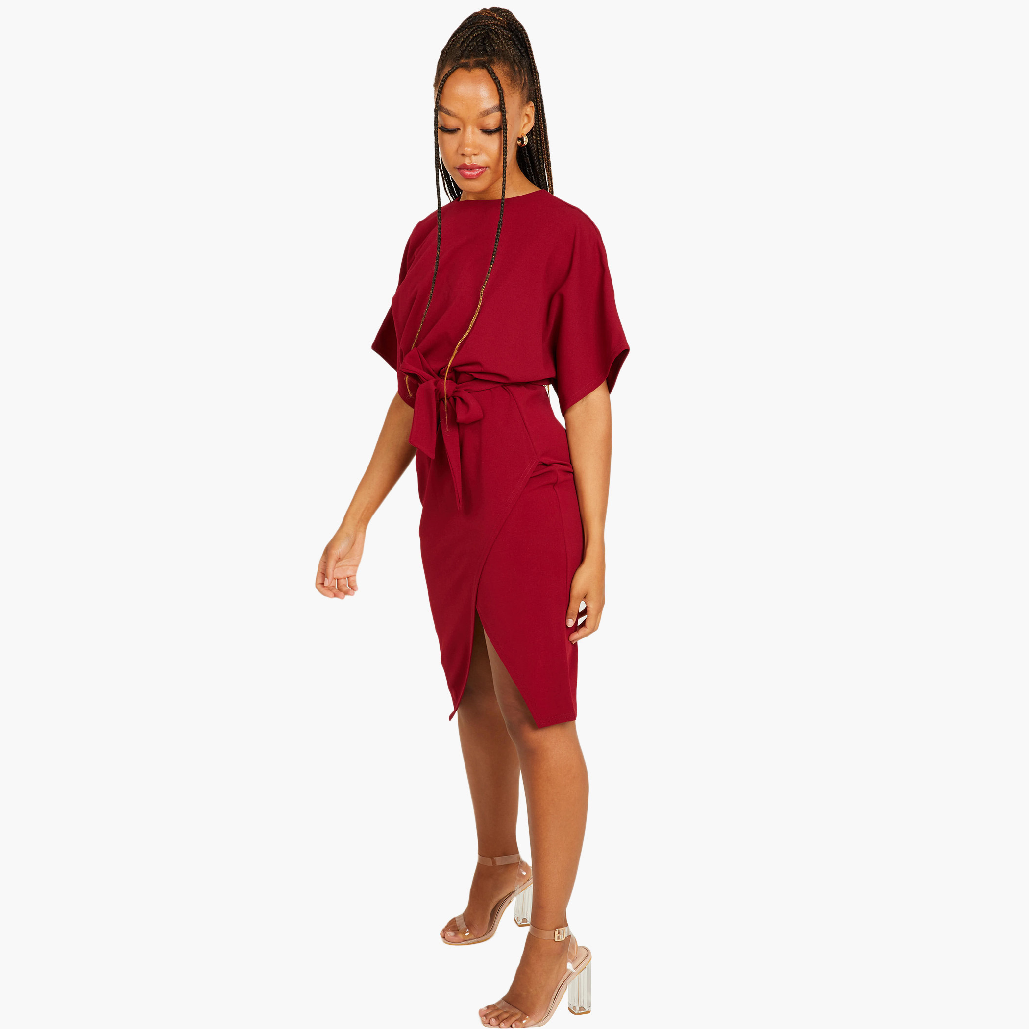 كويز أحمر متوسط الطول فستان-women-clothing-dresses-image-3