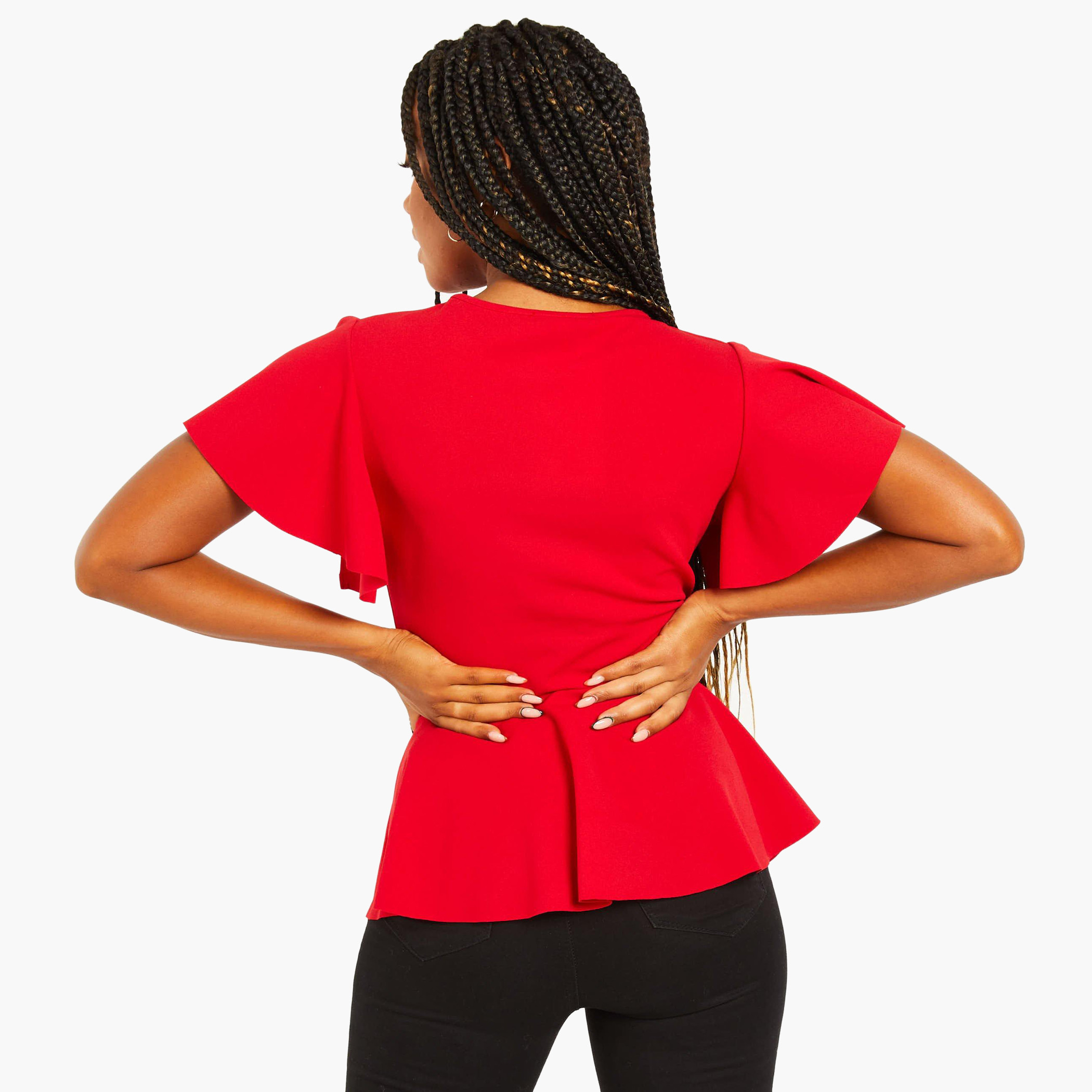 Quiz Women Solid Buckle Detail Peplum Top-women-clothing-shirtsandblouses-blouses-image-2