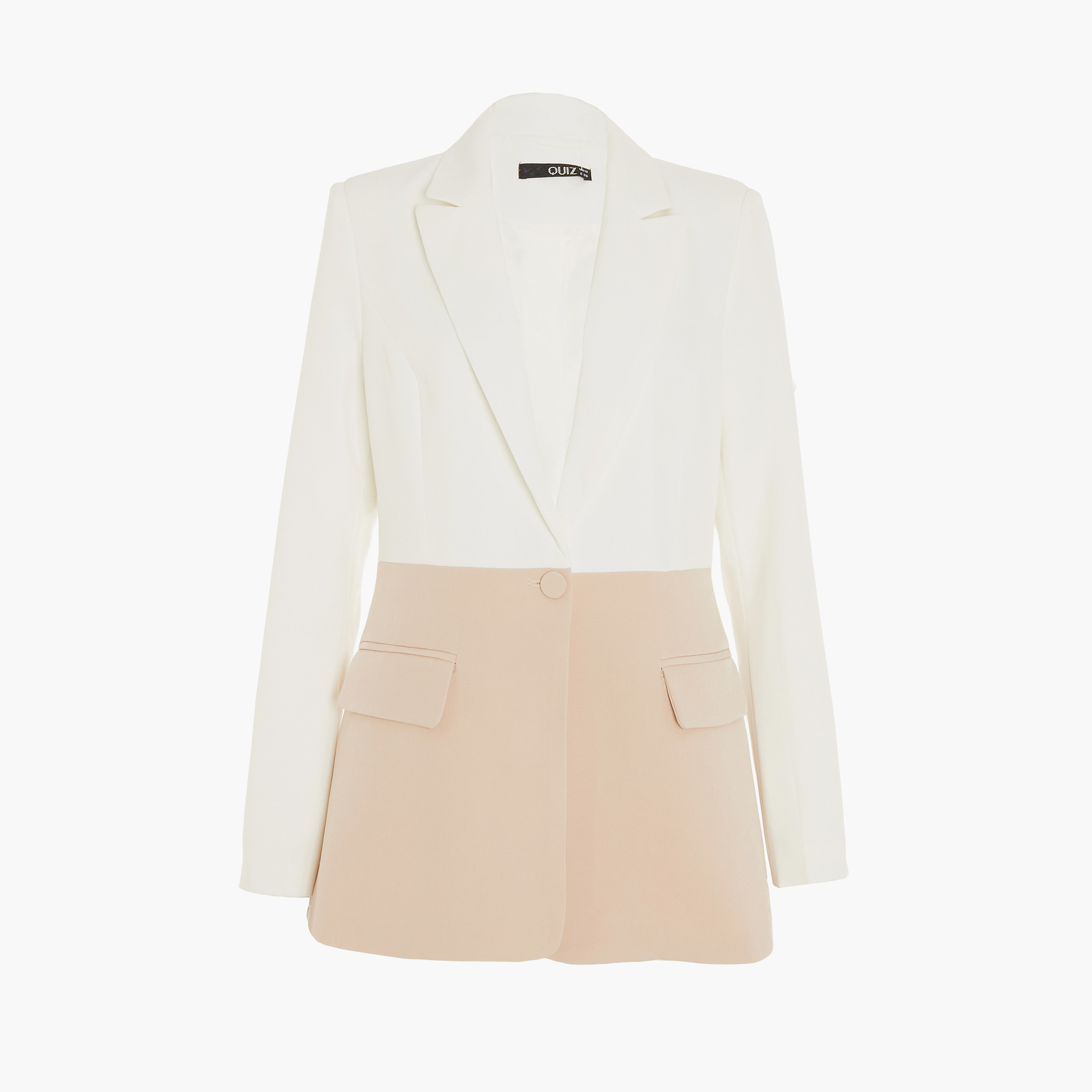 كويز - سترة واسعة وطية صدر بأجزاء ملونة للنساء - كريمي-women-clothing-coatsandjackets-blazers-image-4