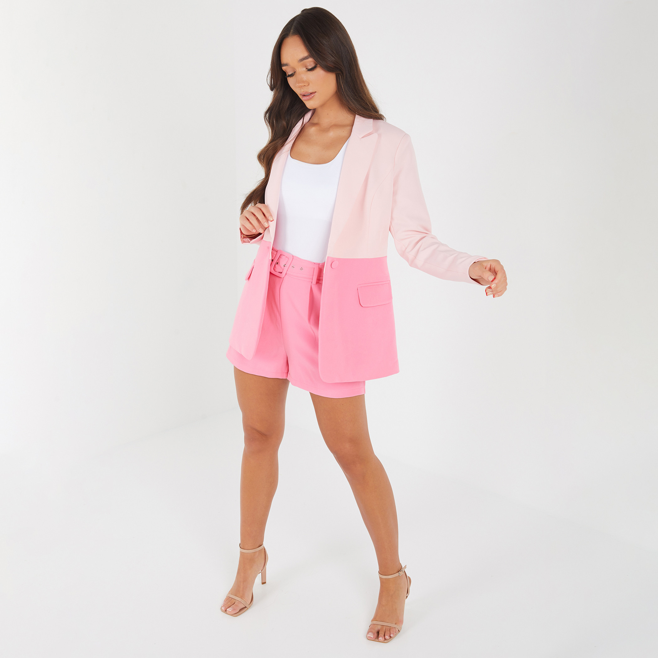 Quiz Women Pink Colour Blocking Notched Lapel Neck Blazer-women-clothing-coatsandjackets-blazers-image-6