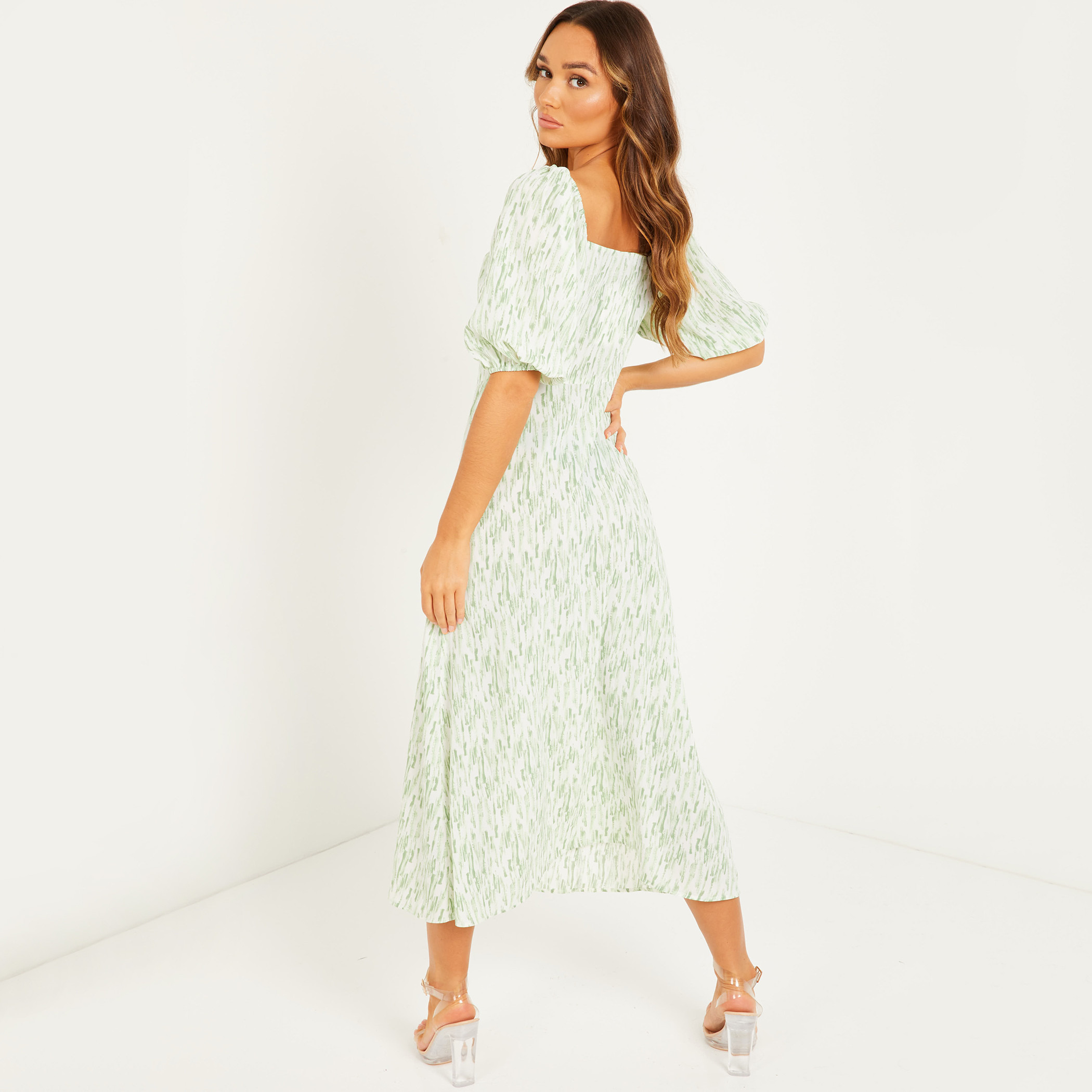 Quiz Women Printed Sweetheart Neck Front Slit Dress-women-clothing-dresses-image-2