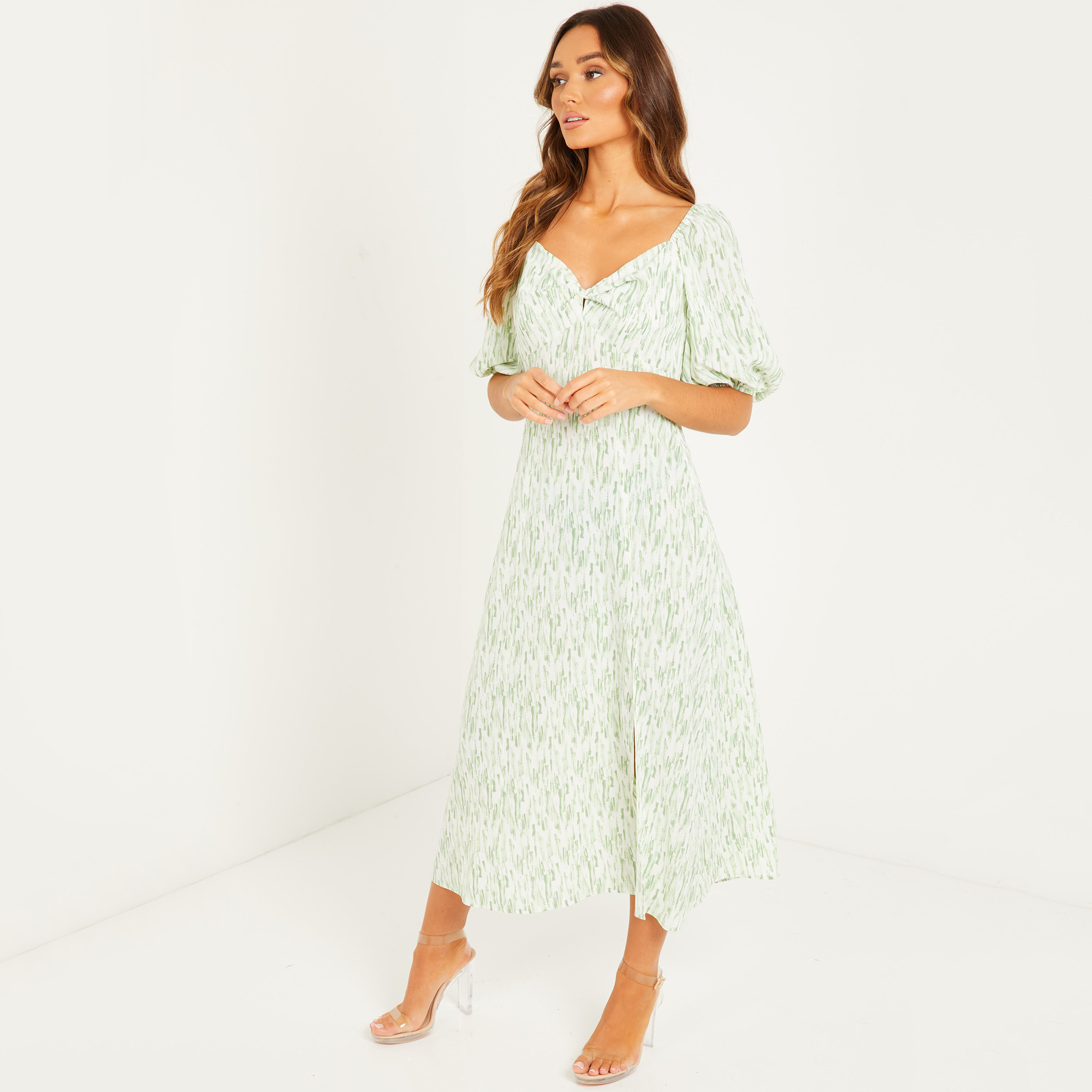 Quiz Women Printed Sweetheart Neck Front Slit Dress-women-clothing-dresses-image-3