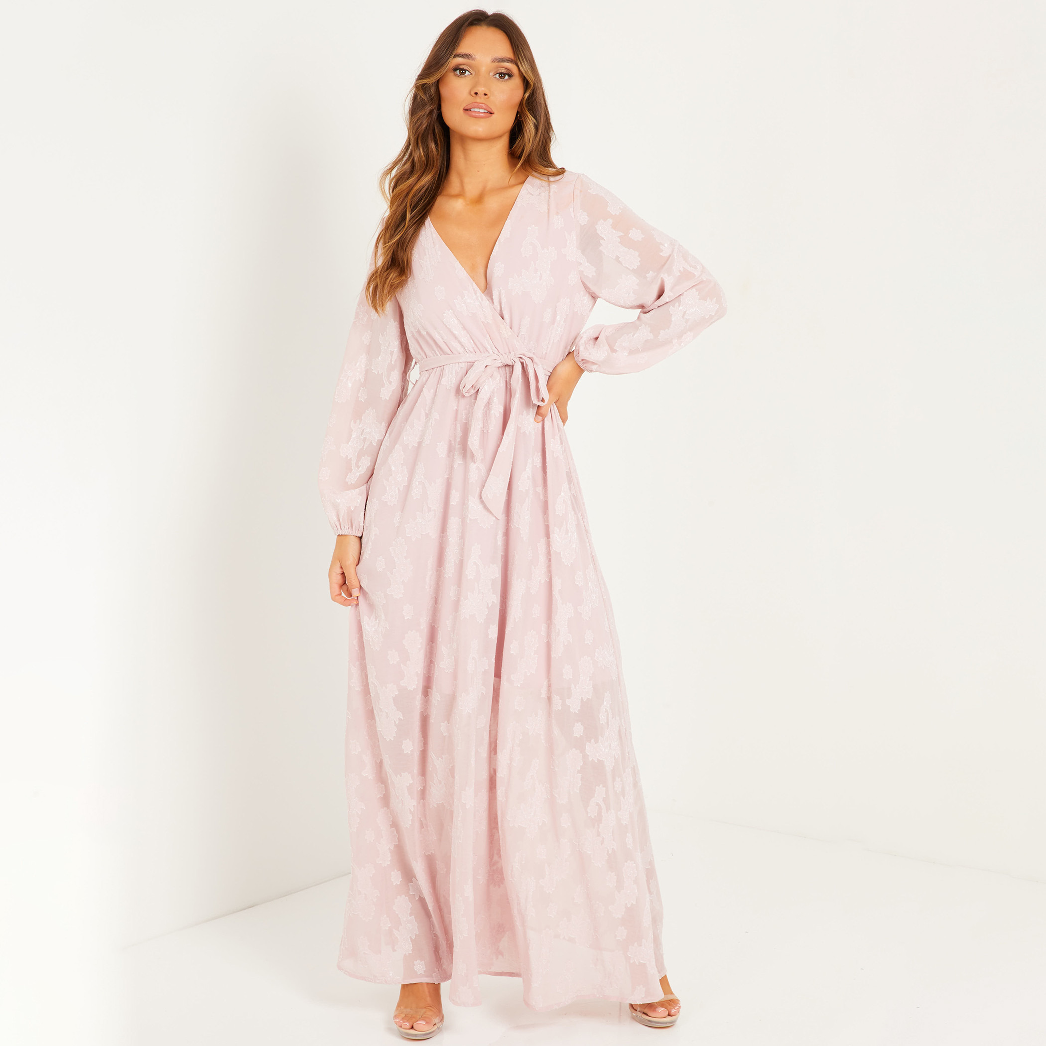 Buy Women s Quiz Women Pink Printed V Neck Maxi Wrap Dress Online Centrepoint Qatar