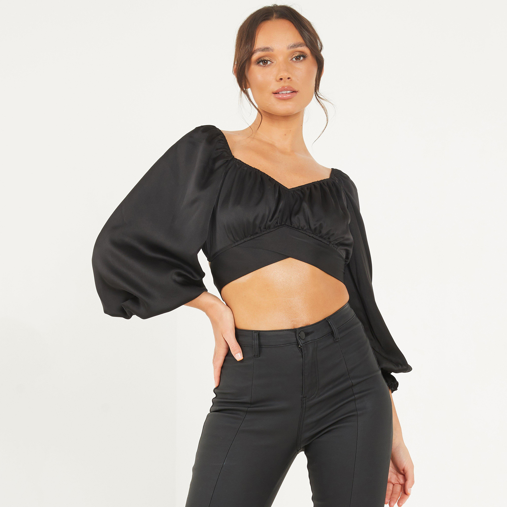 Quiz Women Solid Sweetheart Neck Tie Back Crop Top-women-clothing-shirtsandblouses-blouses-image-1