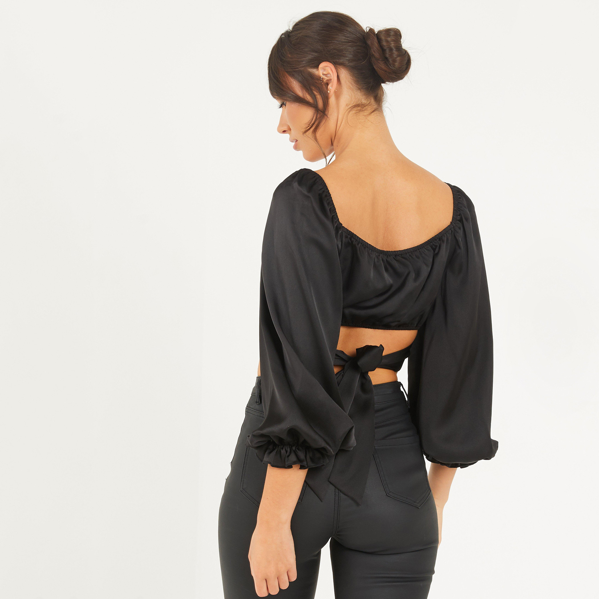 Quiz Women Solid Sweetheart Neck Tie Back Crop Top-women-clothing-shirtsandblouses-blouses-image-2