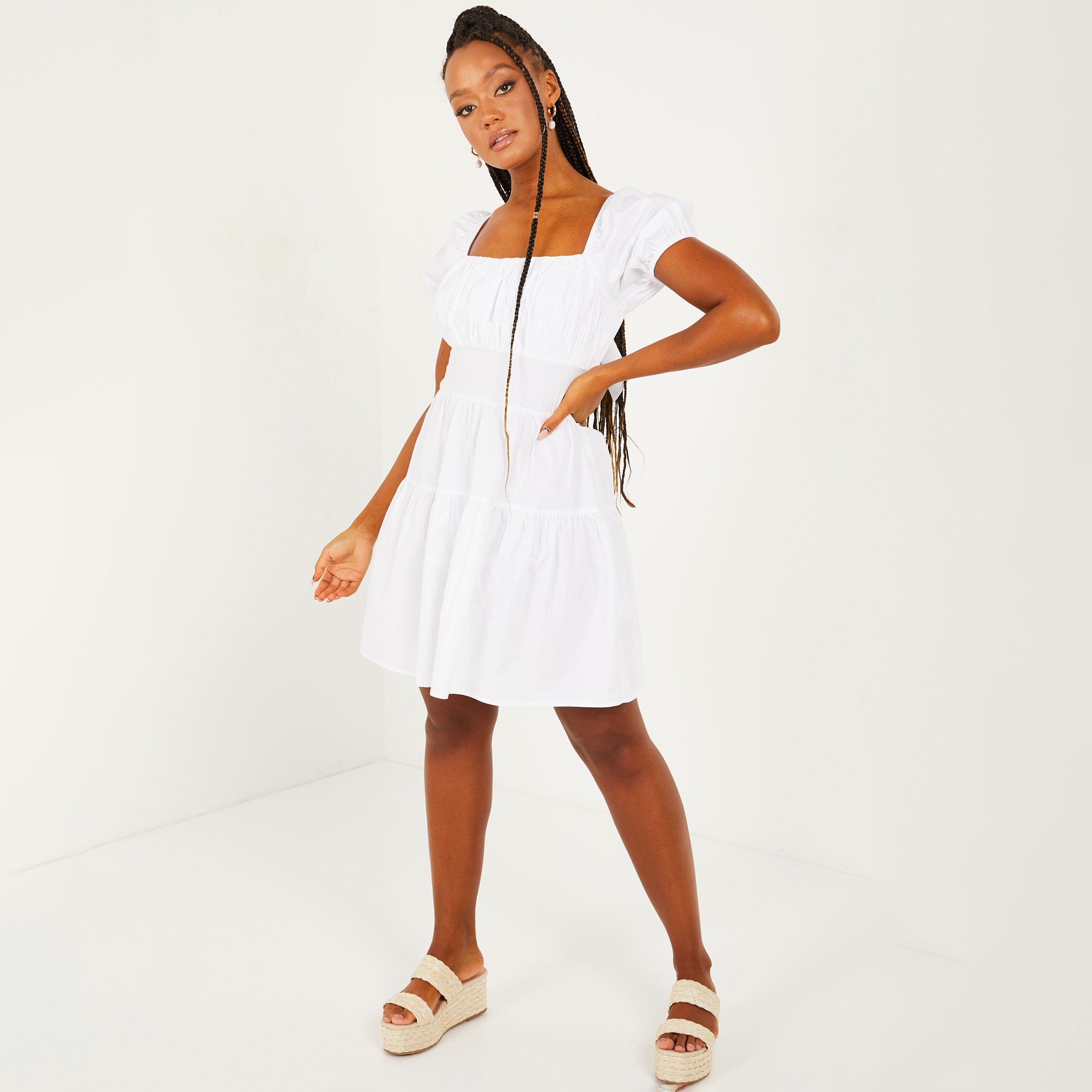 كويز أبيض قصير فستان-women-clothing-dresses-image-1
