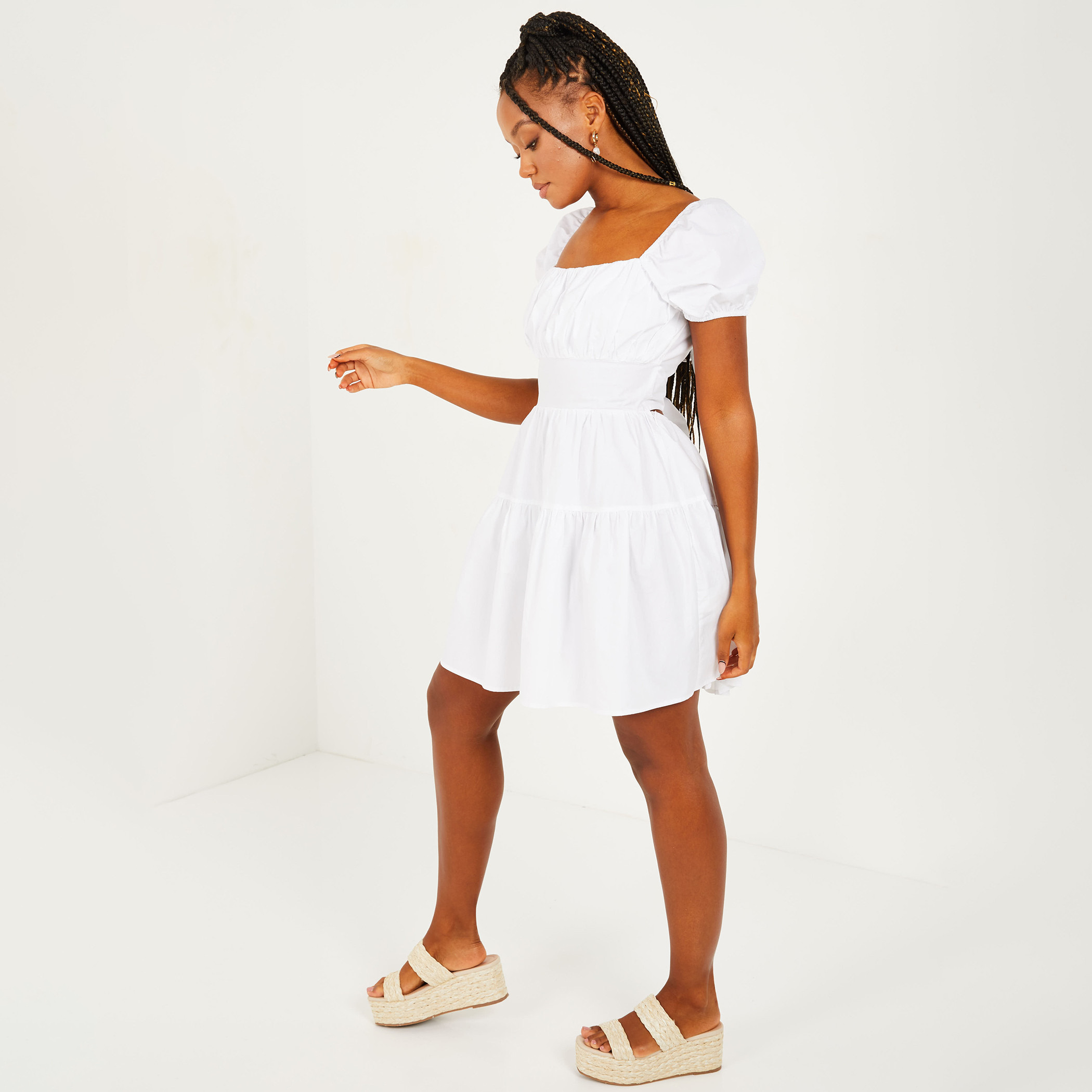 كويز أبيض قصير فستان-women-clothing-dresses-image-3