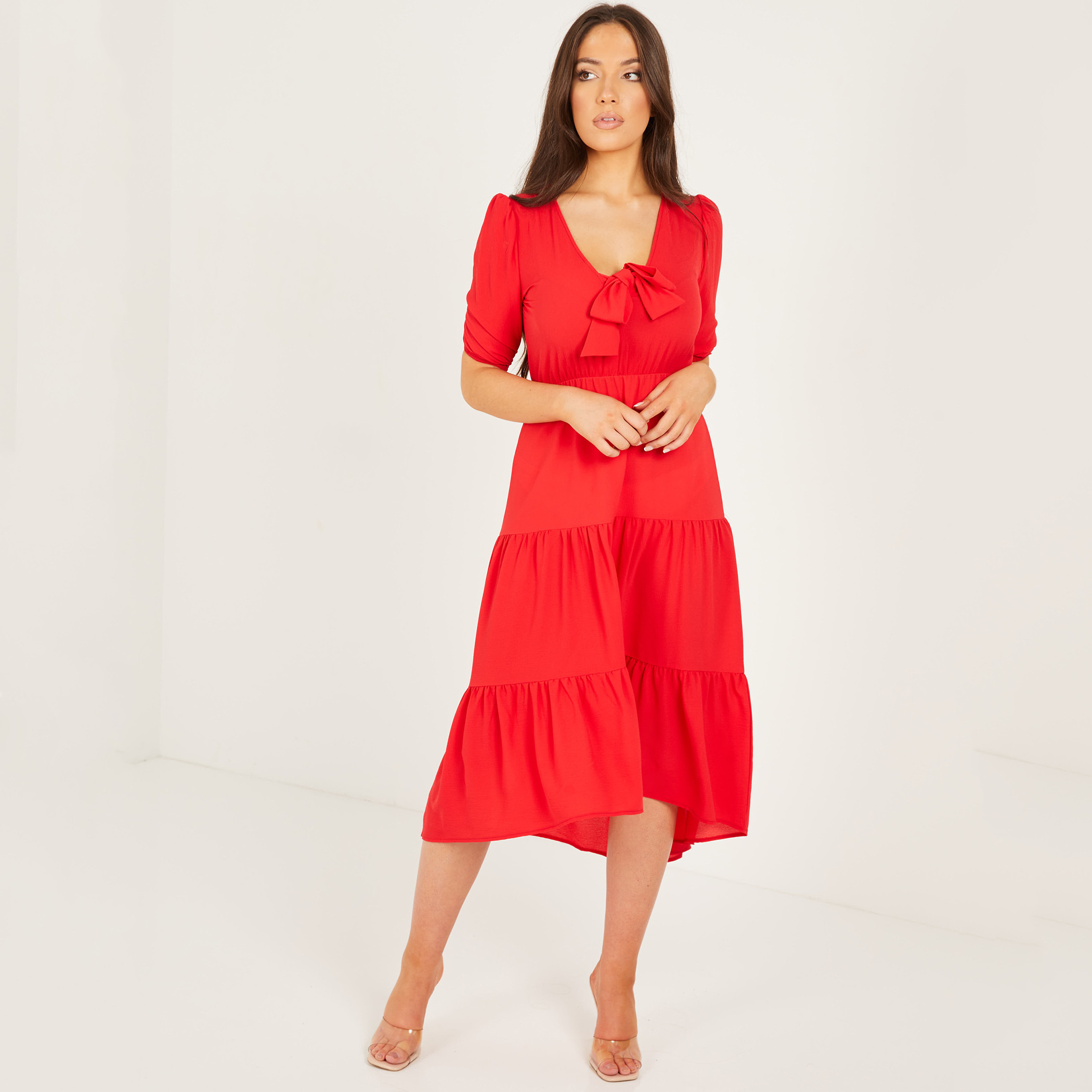 Quiz Women Solid Puff Sleeve Midi Dress-women-clothing-dresses-image-1