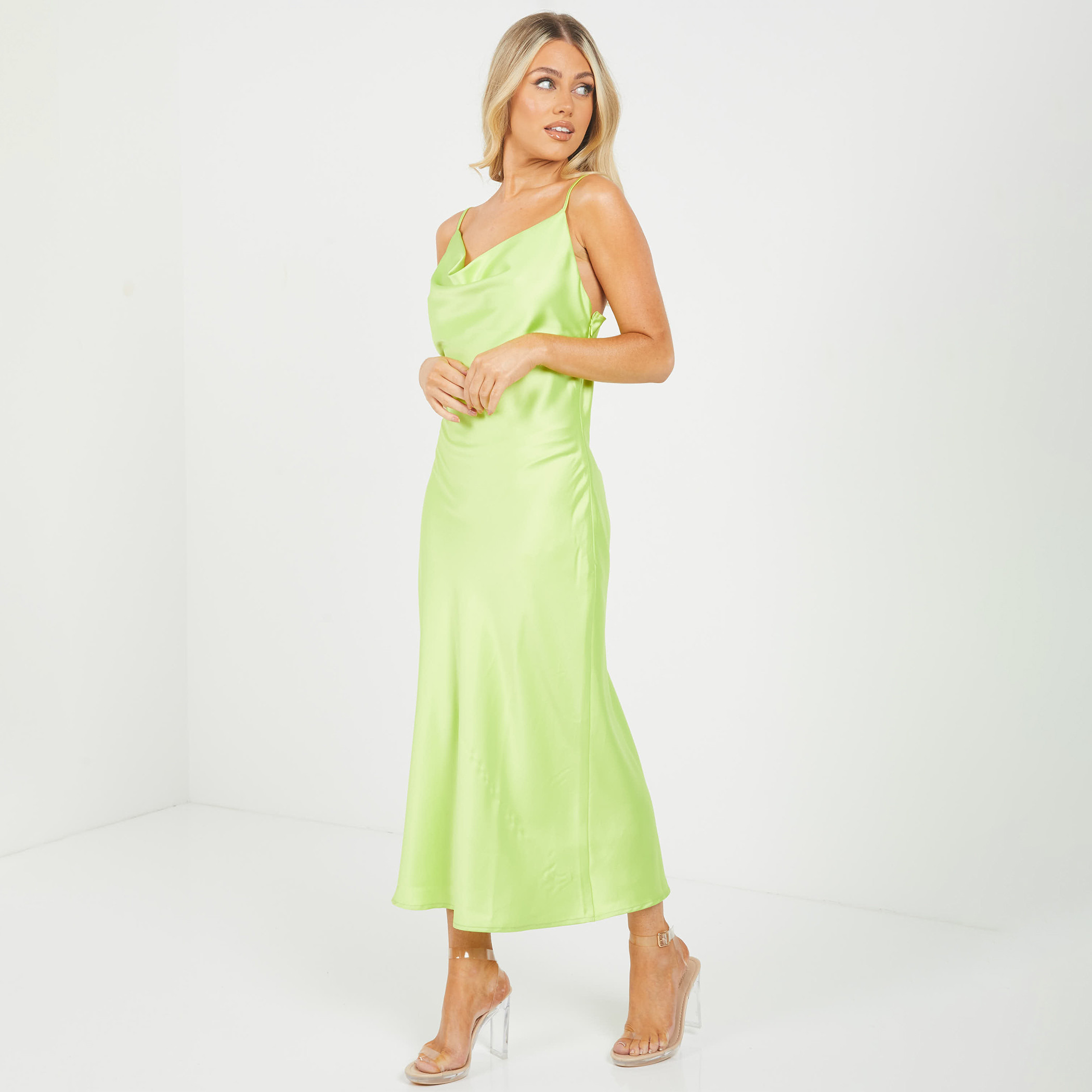 Quiz Women Lime Solid Shoulder Straps Midi Dress with Conceal Zipper-women-clothing-dresses-image-3