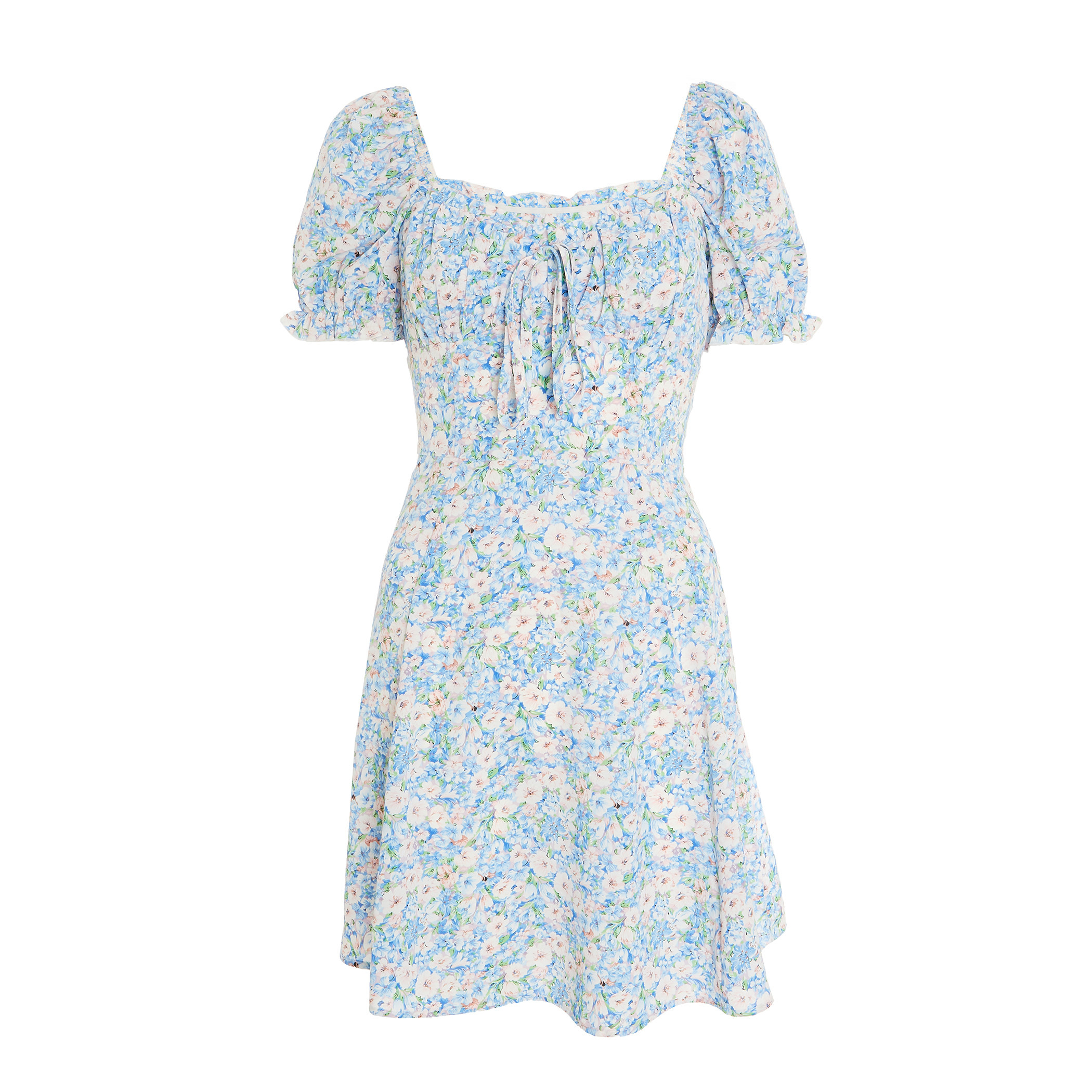Quiz Women Light Blue Floral Puff Sleeves Mini Skater Dress-women-clothing-dresses-image-4