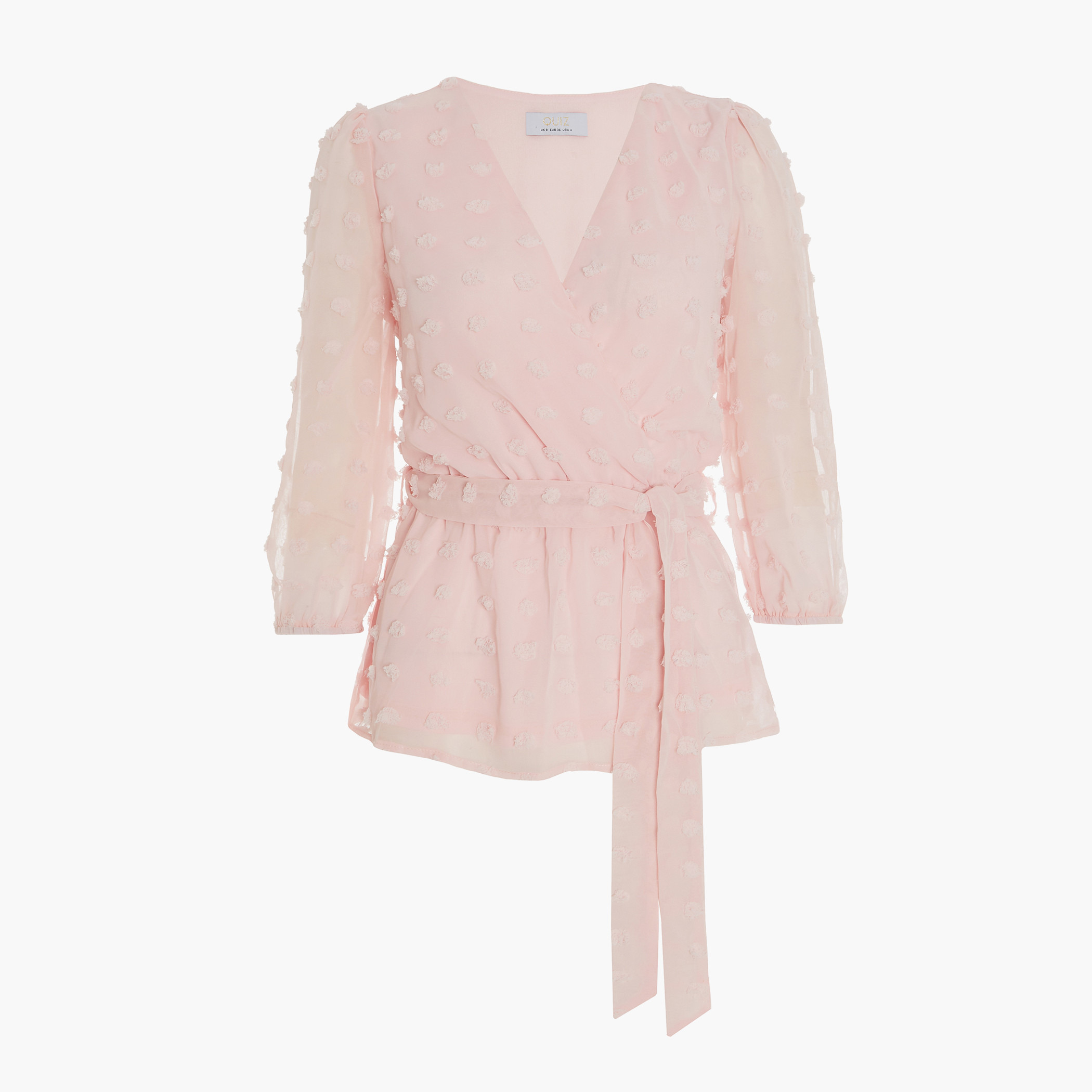 كويز - بلوزة لف بياقة V وحزام للربط ومزينة للنساء - زهري-women-clothing-shirtsandblouses-blouses-image-4