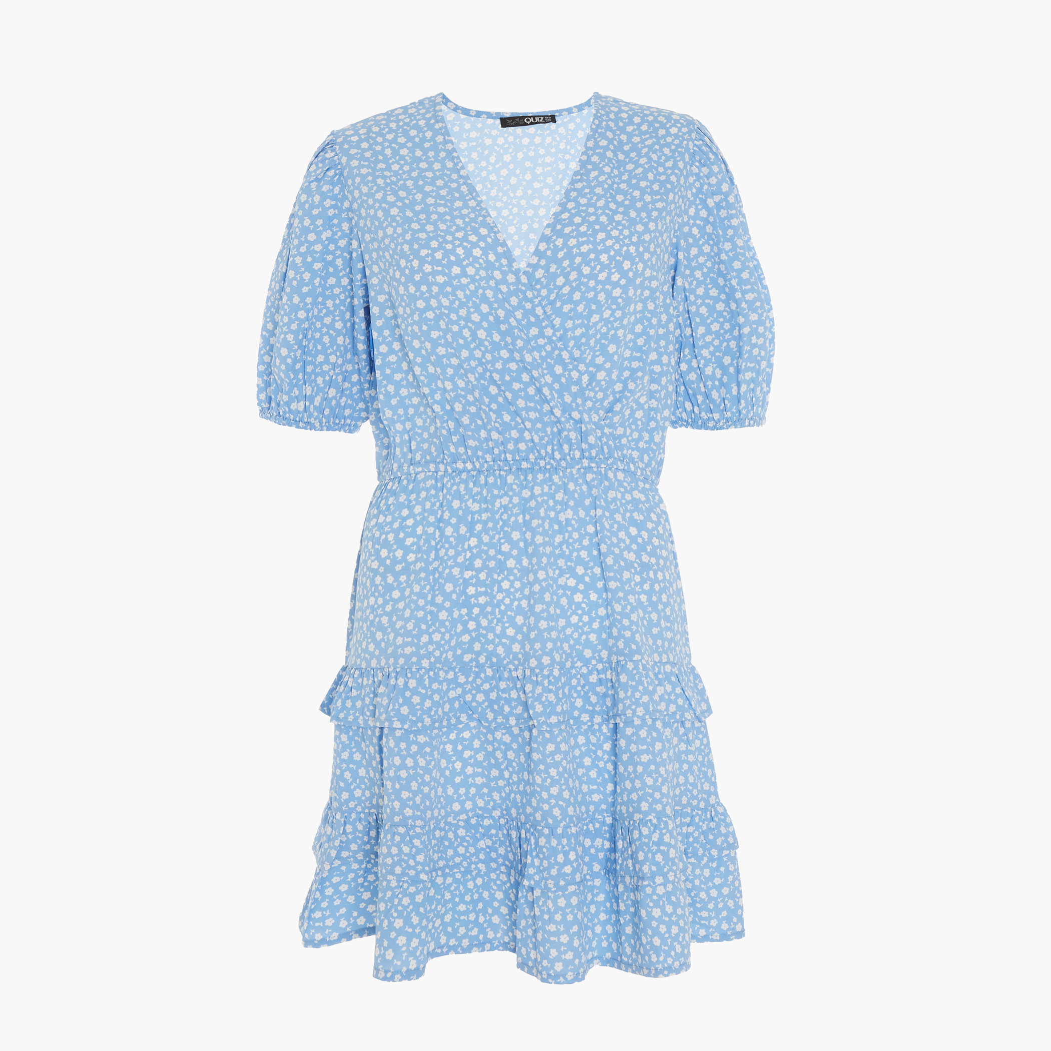 كويز - فستان قصير وياقة V للنساء - مورد - أزرق فاتح-women-clothing-dresses-image-4
