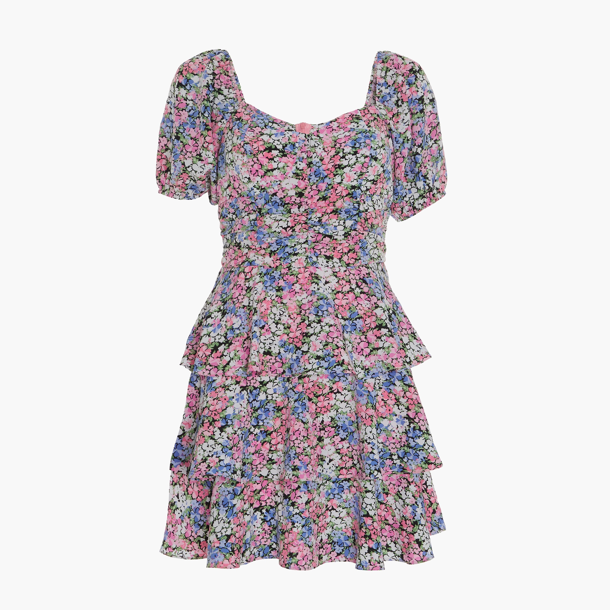 كويز - فستان قصير بأطراف كشكش وياقة مكشوفة للنساء - مورد - ملون -women-clothing-dresses-image-4