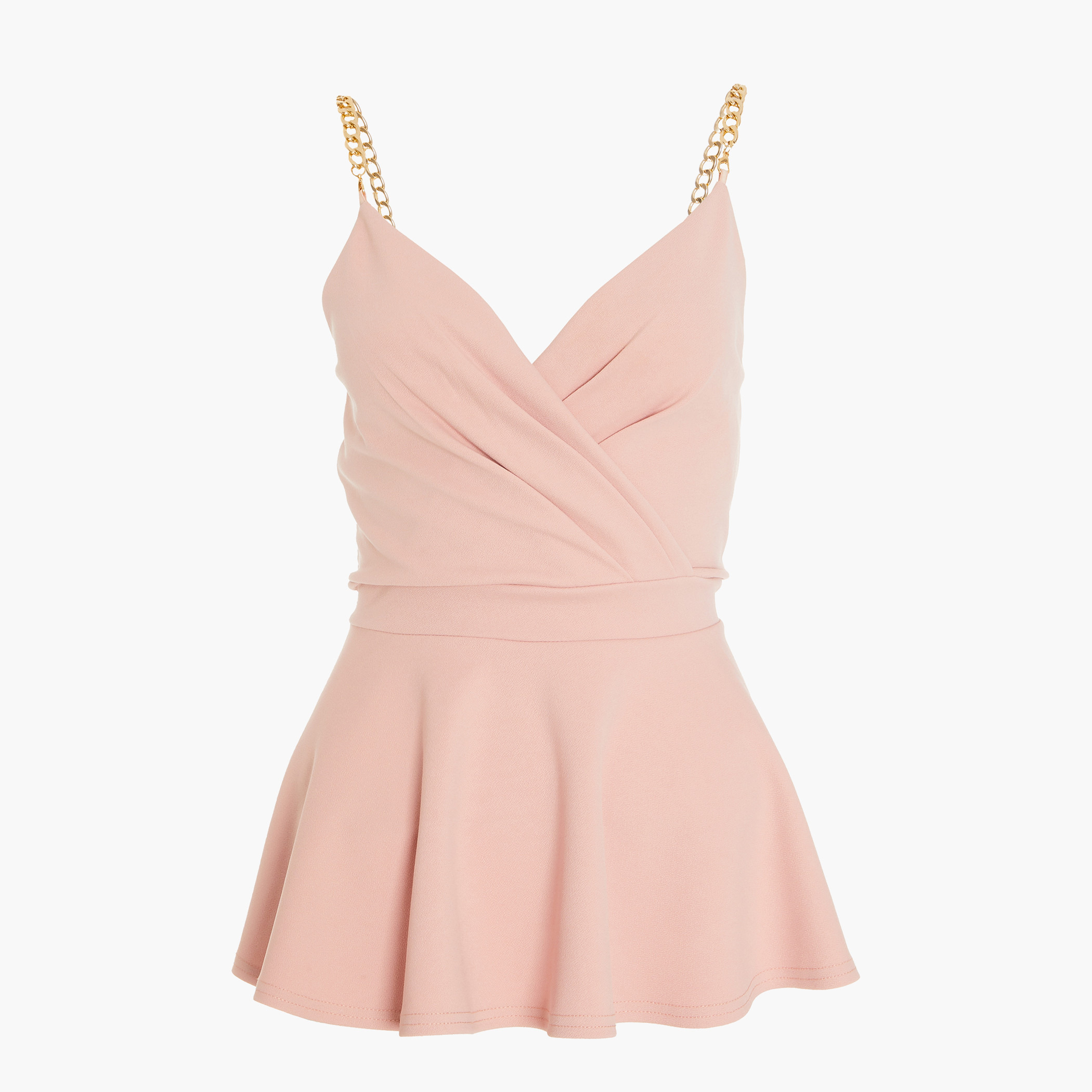 Quiz Women Pink Solid Shoulder Gold Chain Wrap Peplum Top-women-clothing-shirtsandblouses-blouses-image-2